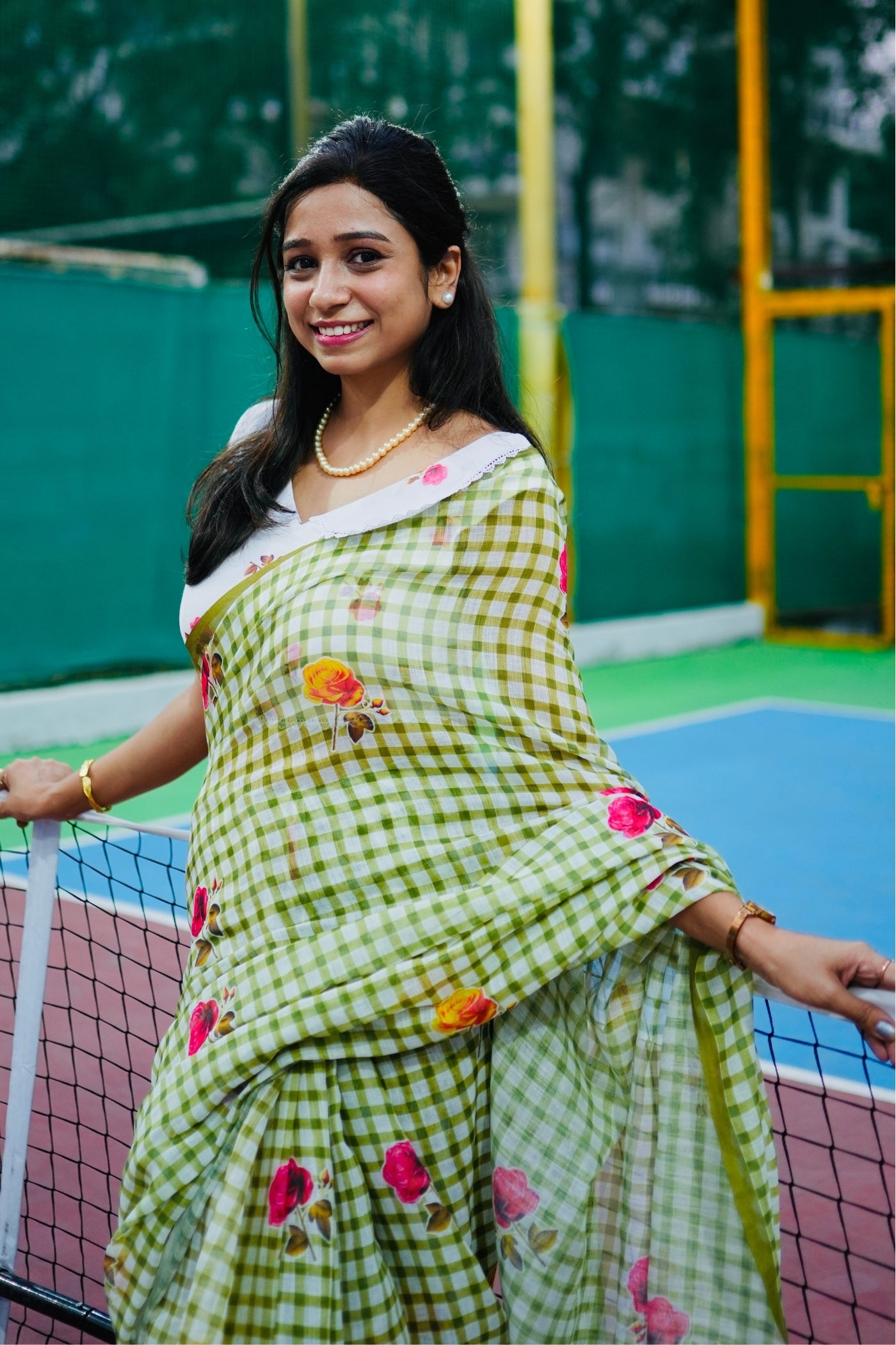 Buy MySilkLove Apple Green Soft Linen Cotton Printed Saree Online