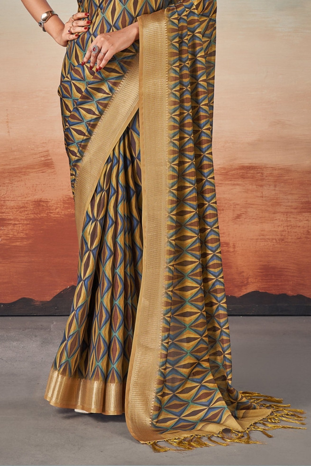 Buy MySilkLove Sorell Brown Banarasi Digital Printed Saree Online