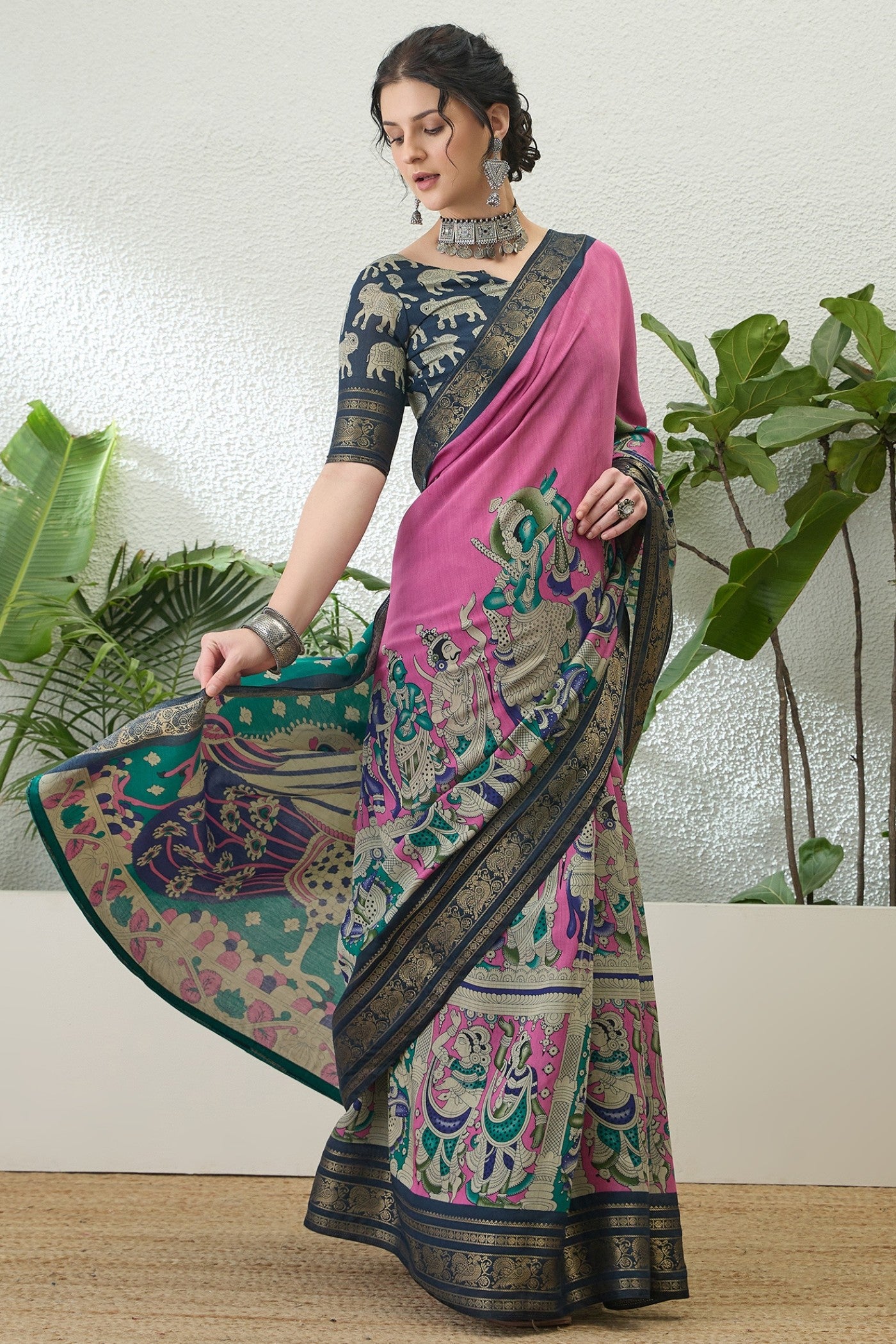 Buy MySilkLove Lotus Pink Printed Cotton Saree Online