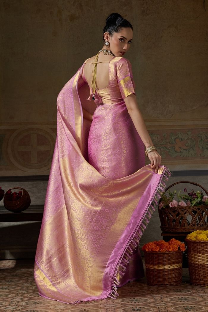 Buy MySilkLove Dusty Rose Pink Woven Kanjivaram Saree Online