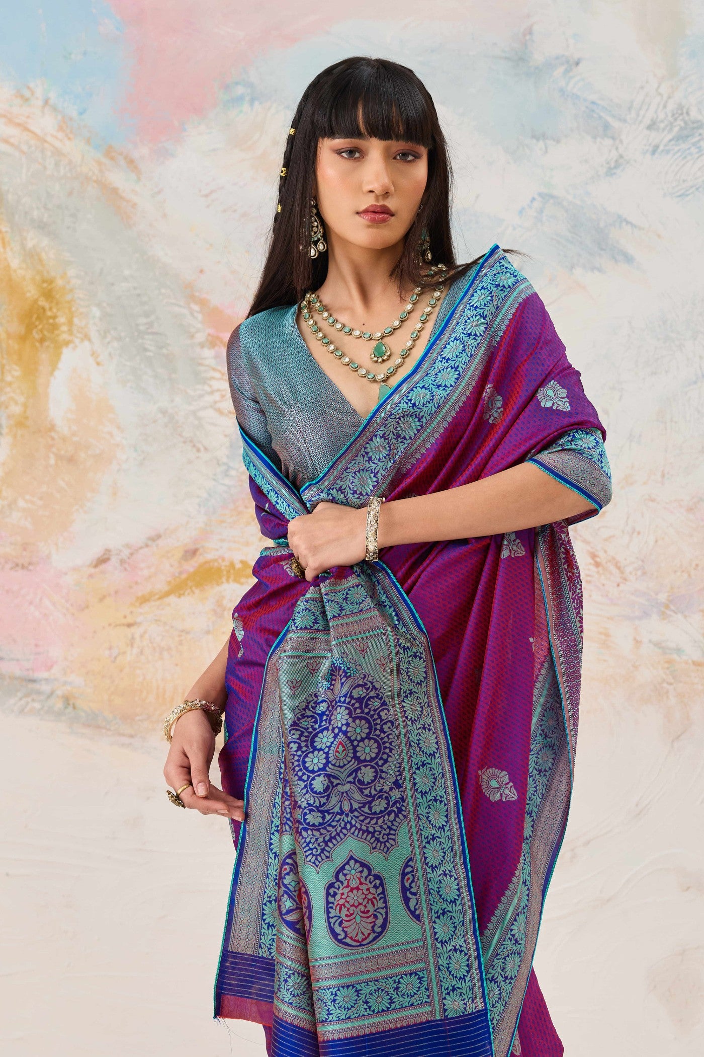 MySilkLove Heliotrope Purple Woven Tanchoi Kanjivaram Saree