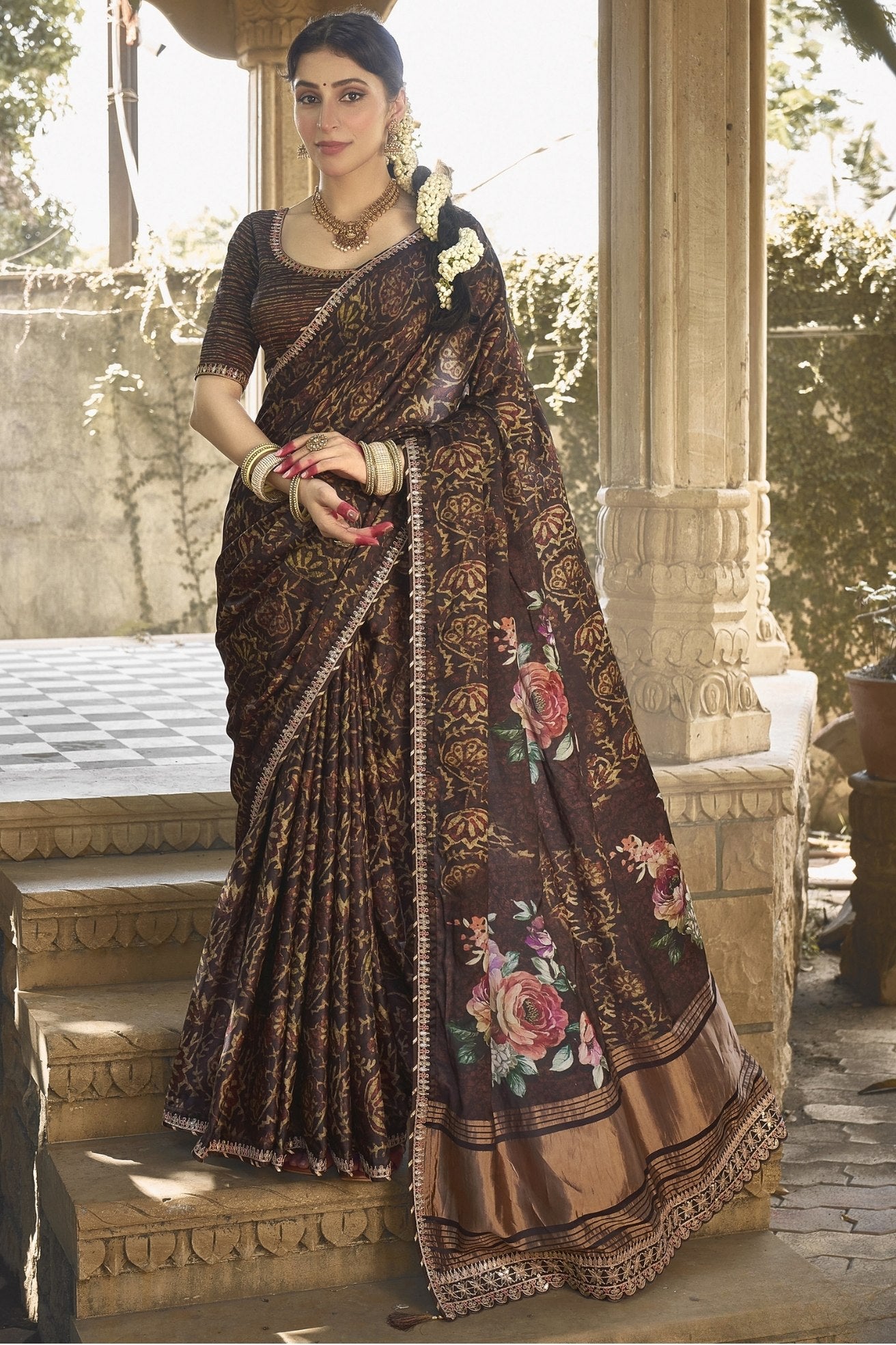 Buy MySilkLove Rock Brown Banarasi Designer Saree Online