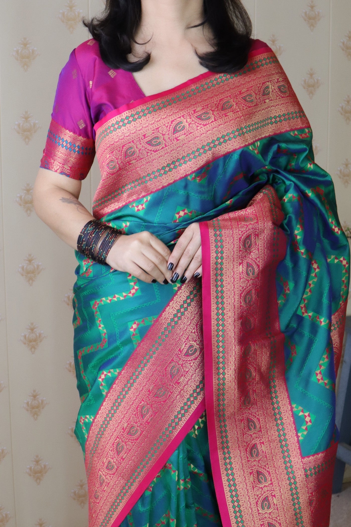 Buy MySilkLove Teal Green Banarasi Handloom Saree Online