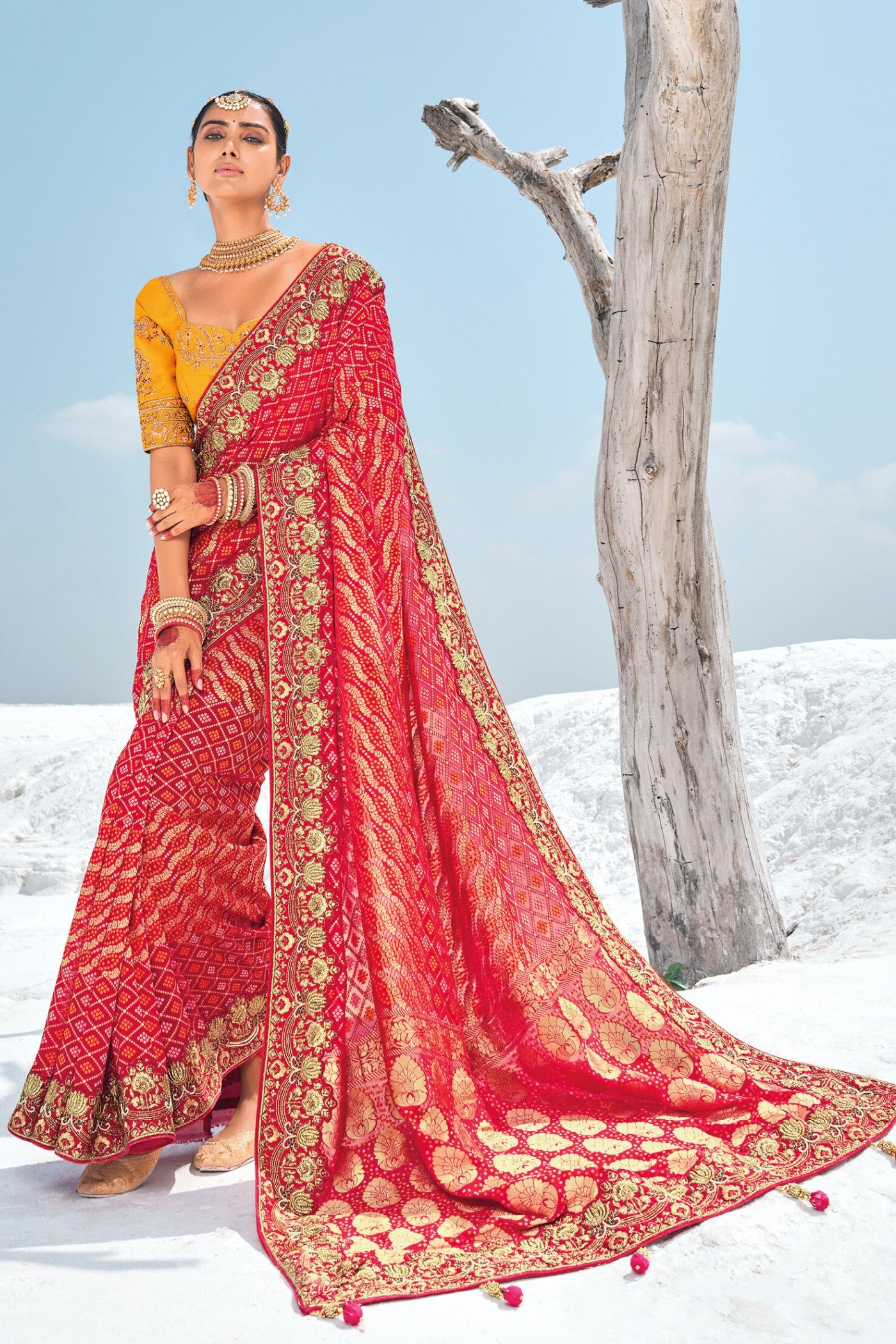 Buy MySilkLove Anthuriums Red Georgette Patola Saree Online