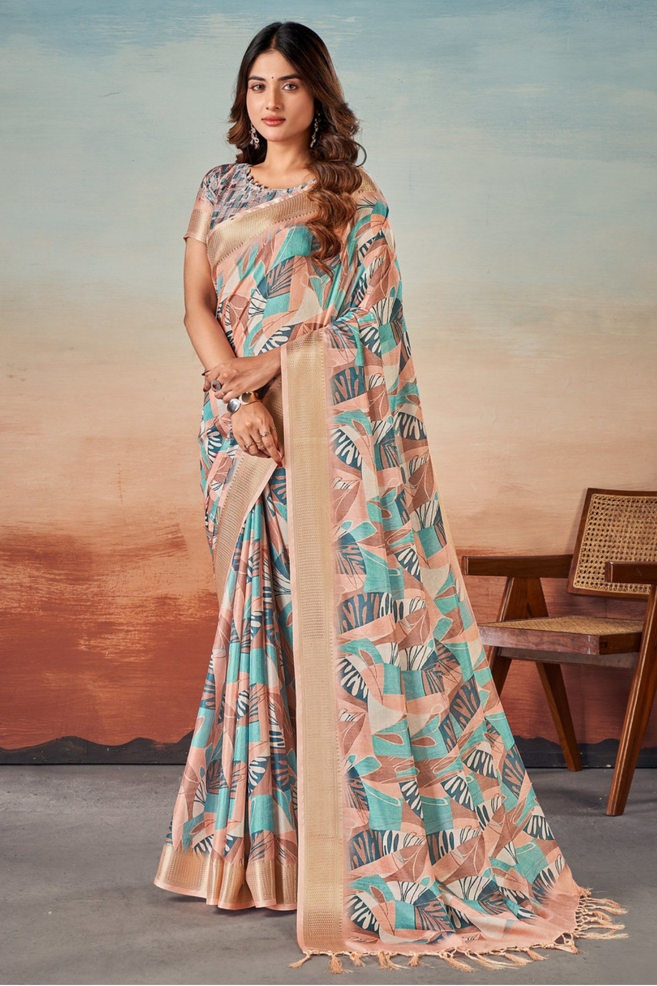 Buy MySilkLove Turquoise Blue Banarasi Digital Printed Saree Online