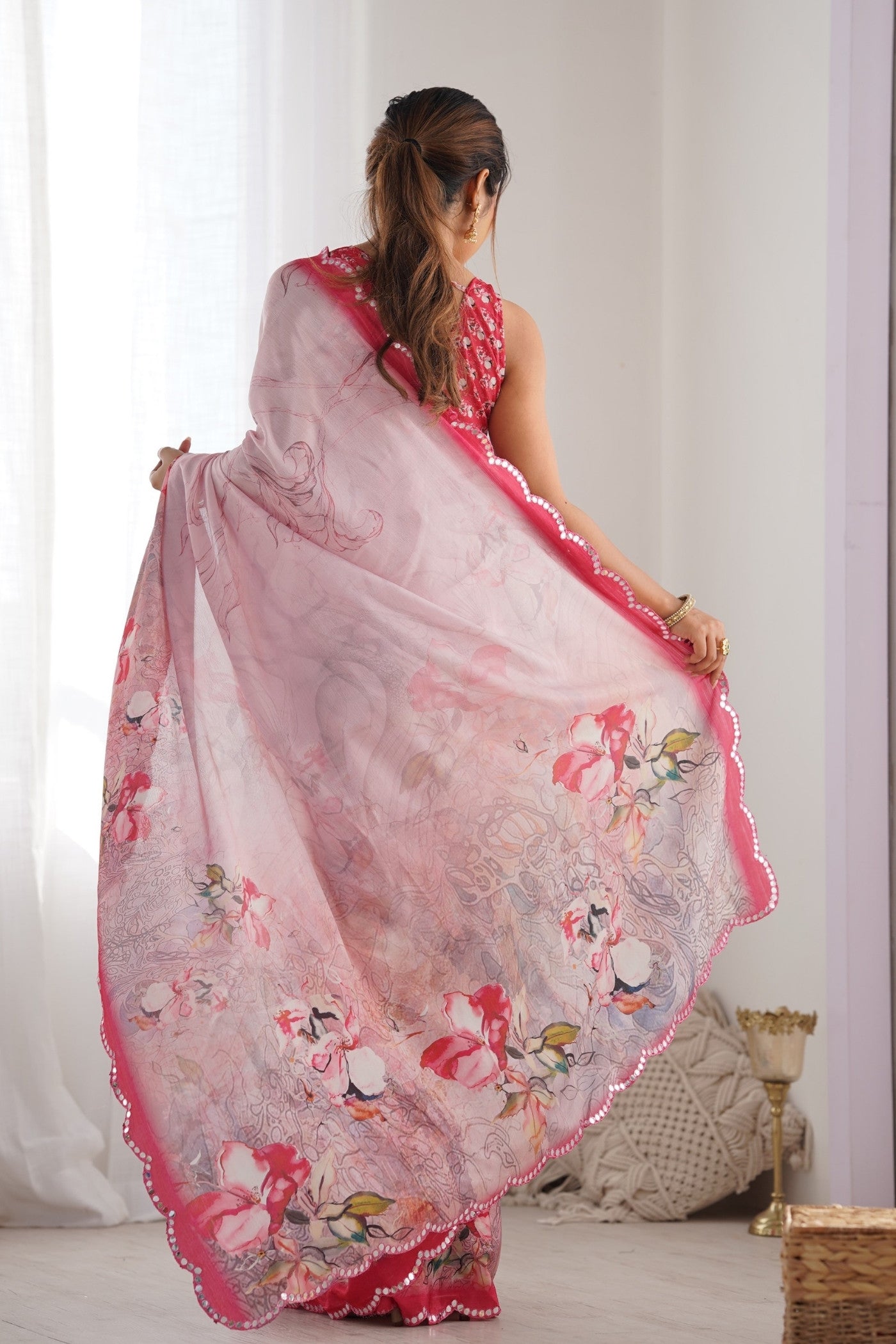 Buy MySilkLove Bush Pink Digital Printed Chinon Saree Online