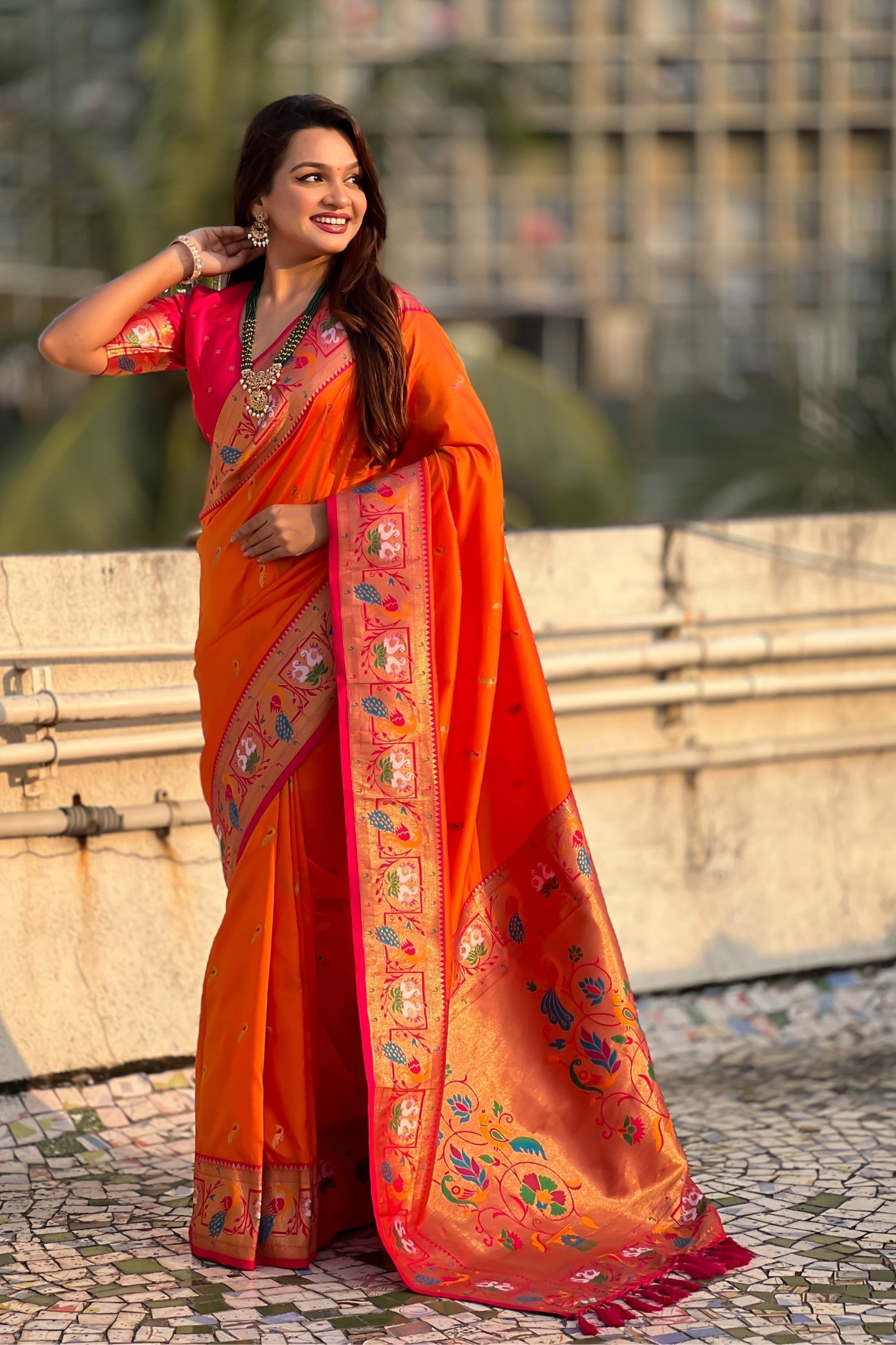 Buy MySilkLove Copper Orange Zari Woven Paithani Saree Online