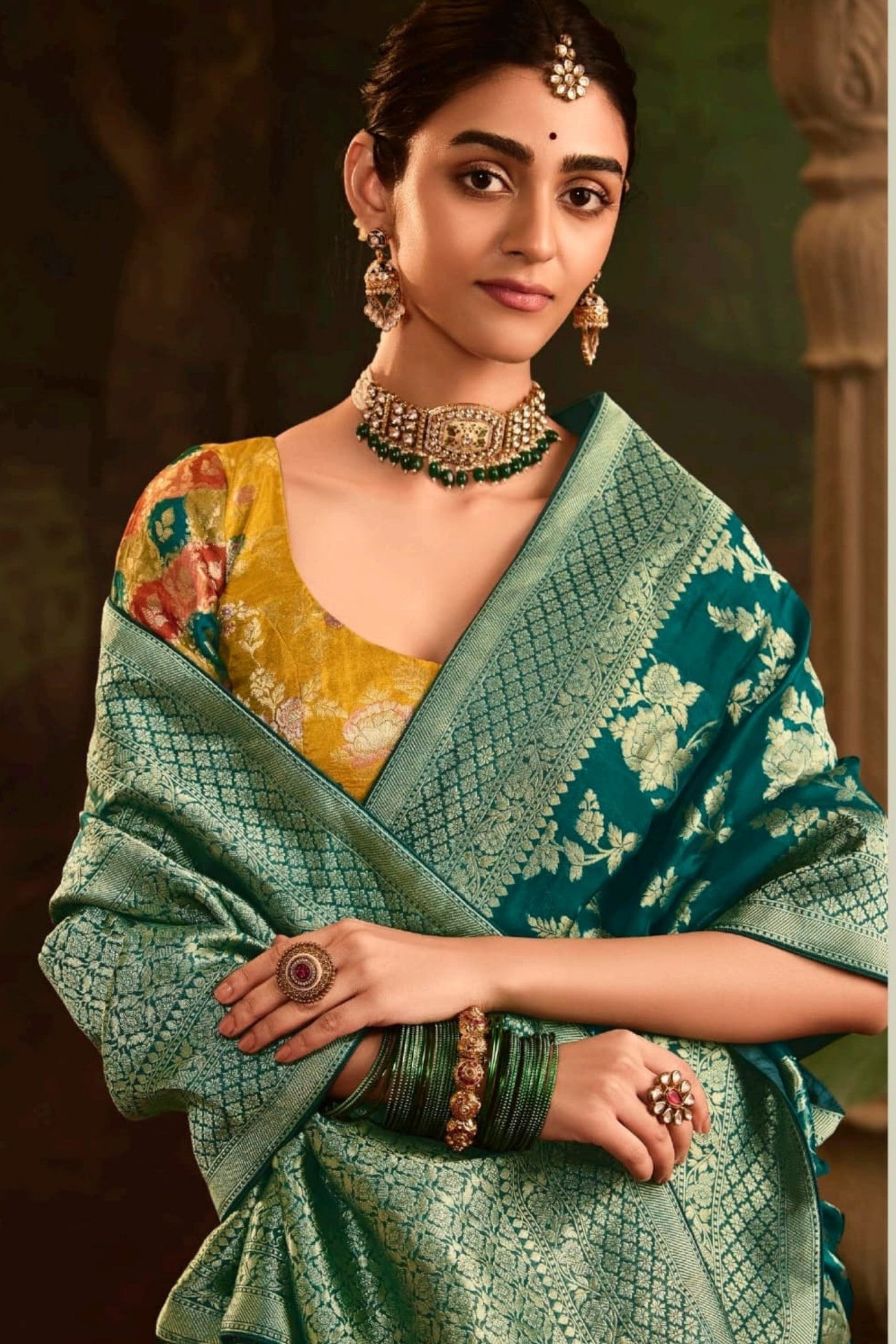 MySilkLove Oracle Green Designer Banarasi Dola Silk Saree