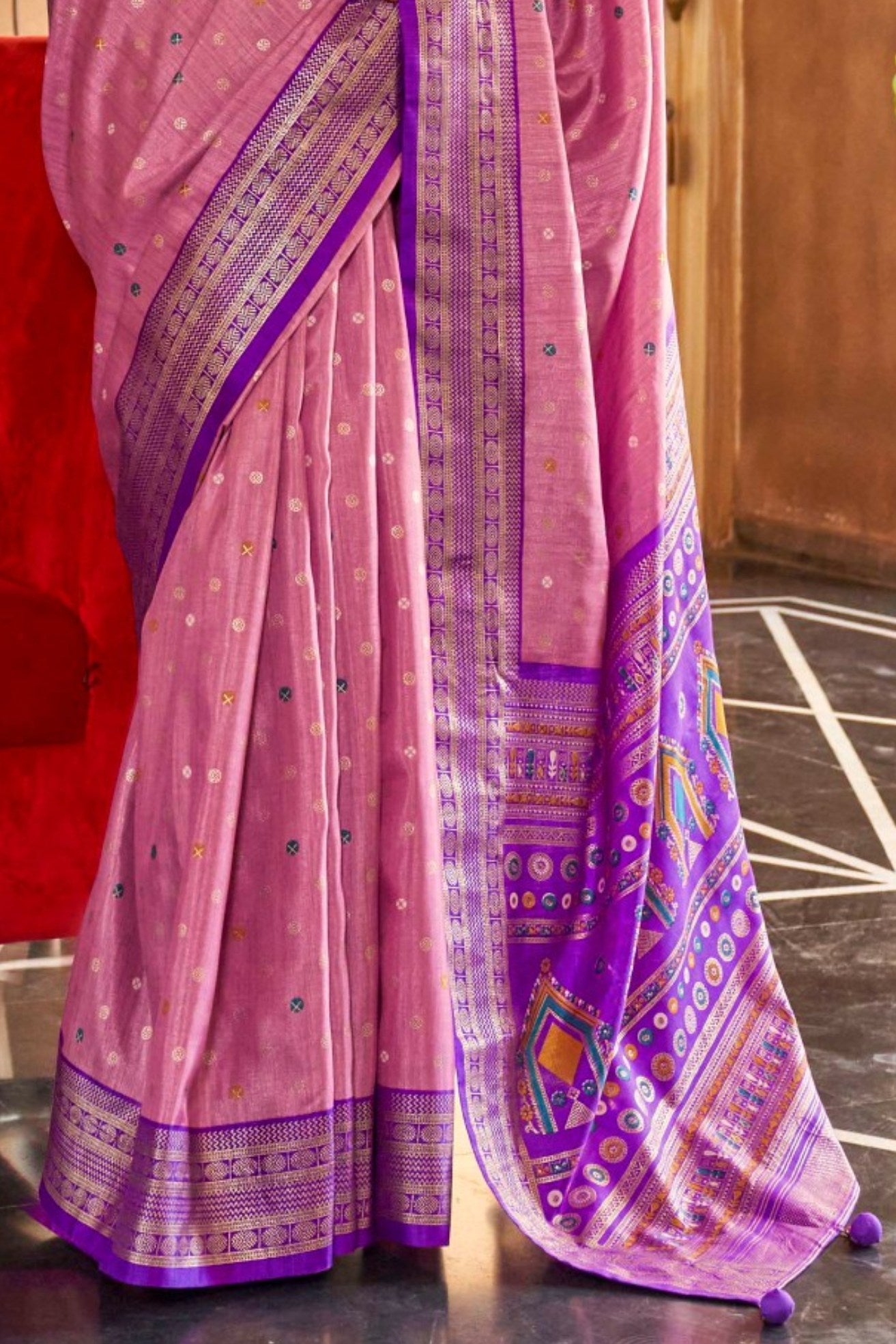 MySilkLove Baby Pink Printed Patola Saree