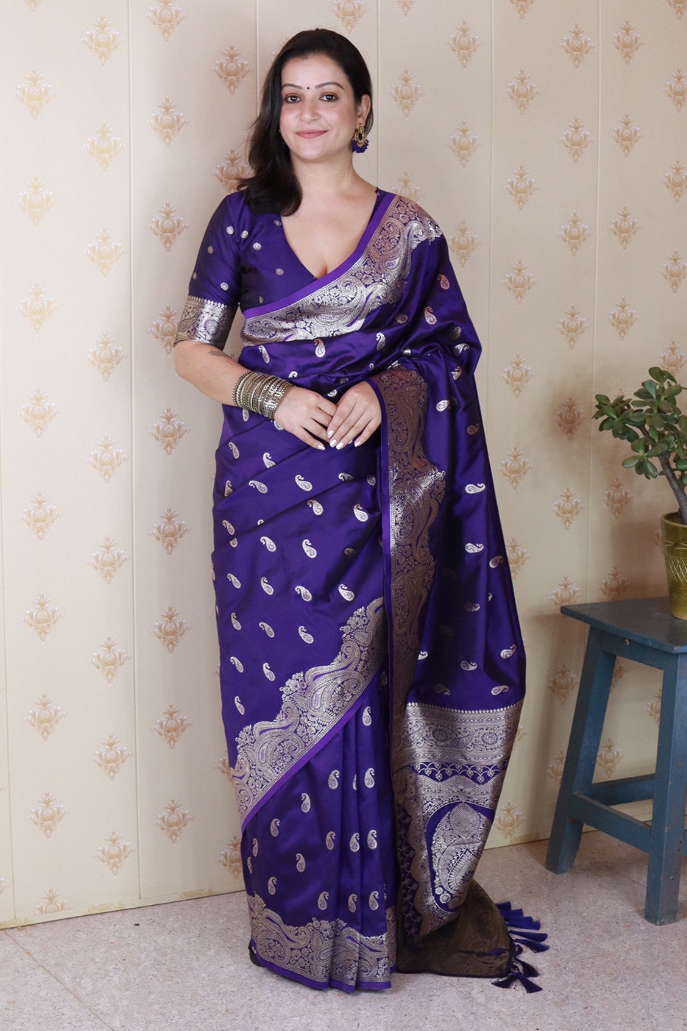 Buy MySilkLove Brinjal Purple Banarasi Handloom Saree Online