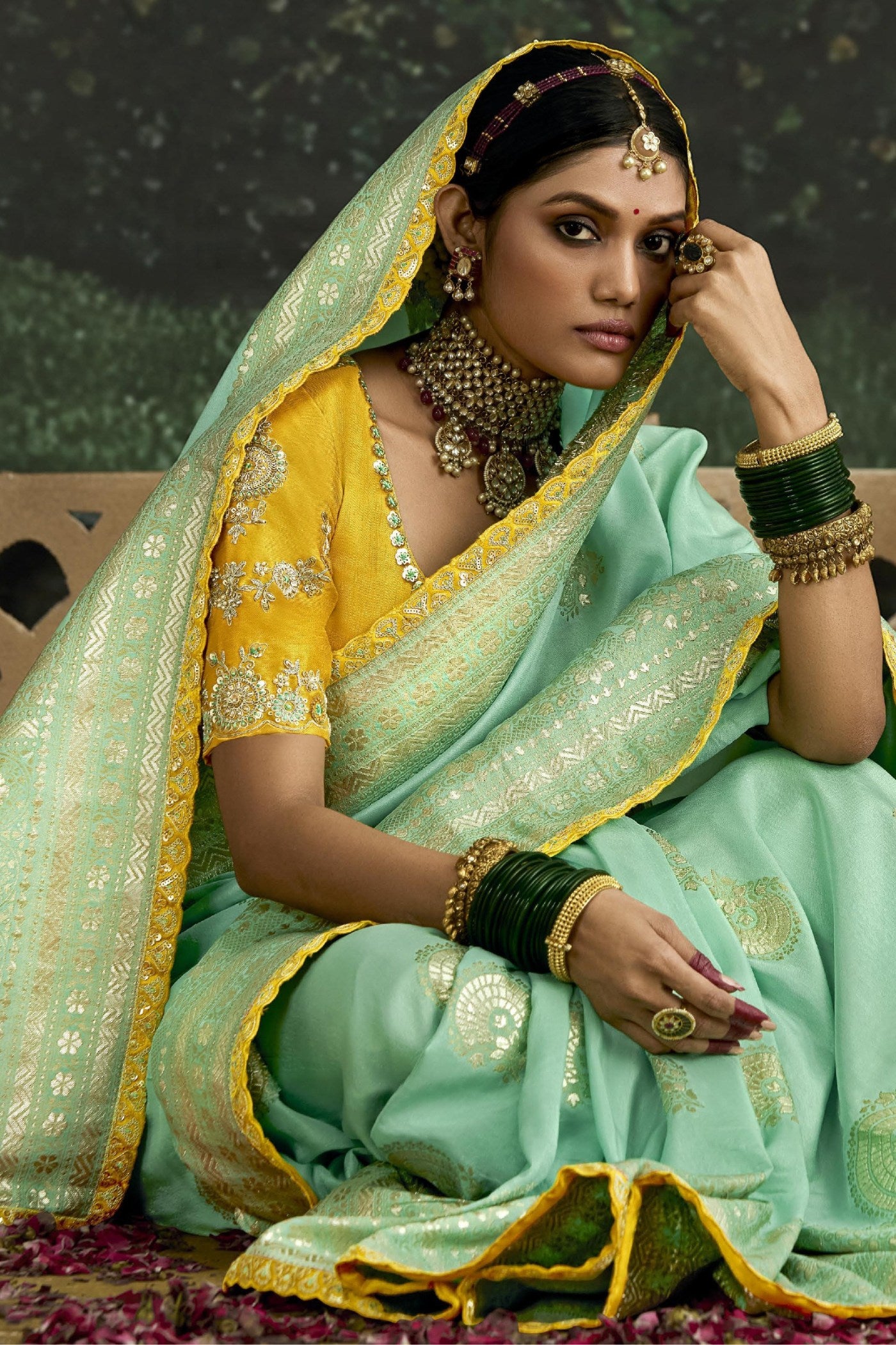 Buy MySilkLove Spring Green Designer Banarasi Saree Online