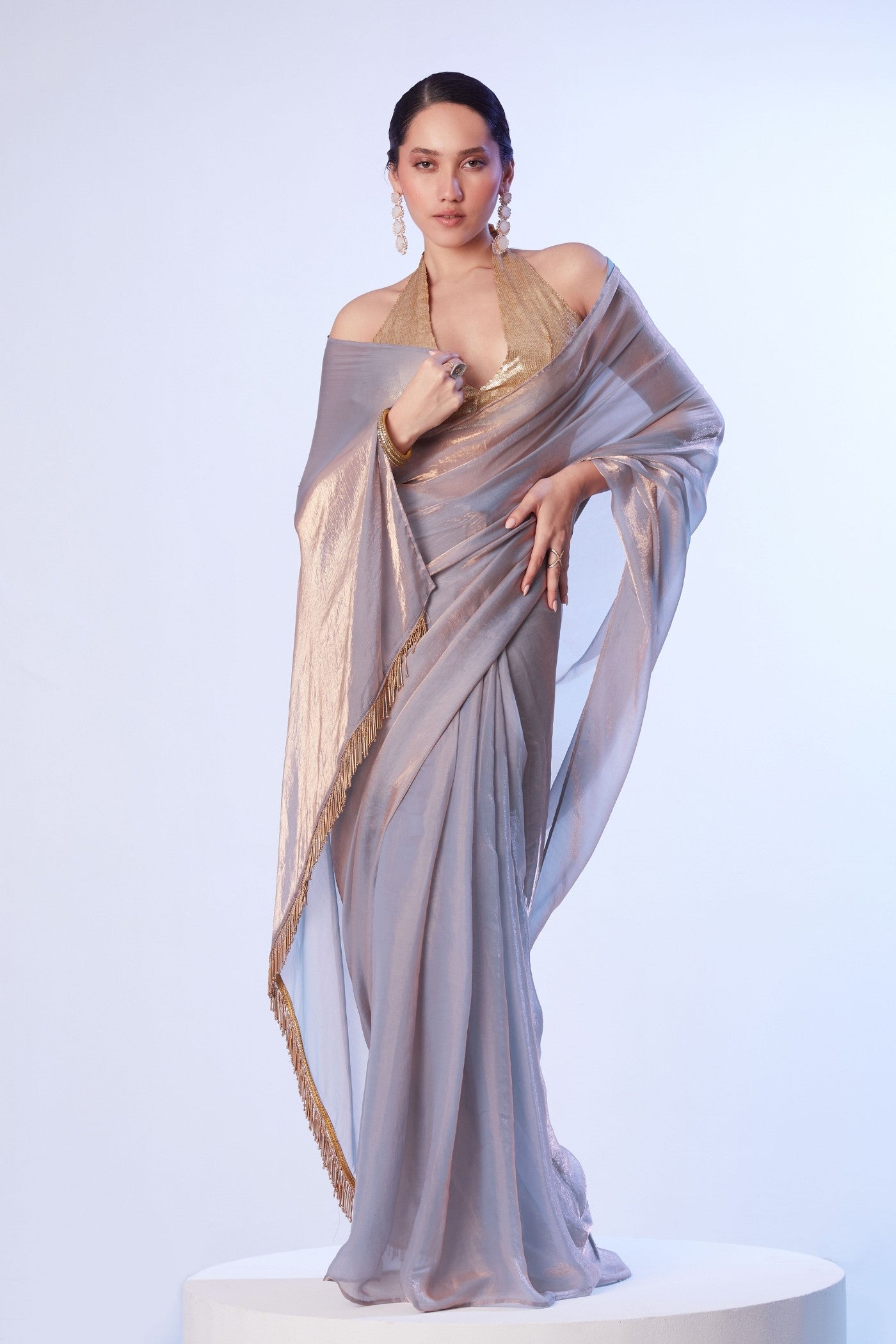 Buy MySilkLove Waterloo Grey Designer Partywear Saree Online