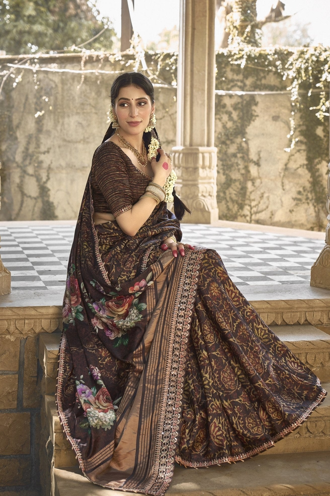 Buy MySilkLove Rock Brown Banarasi Designer Saree Online