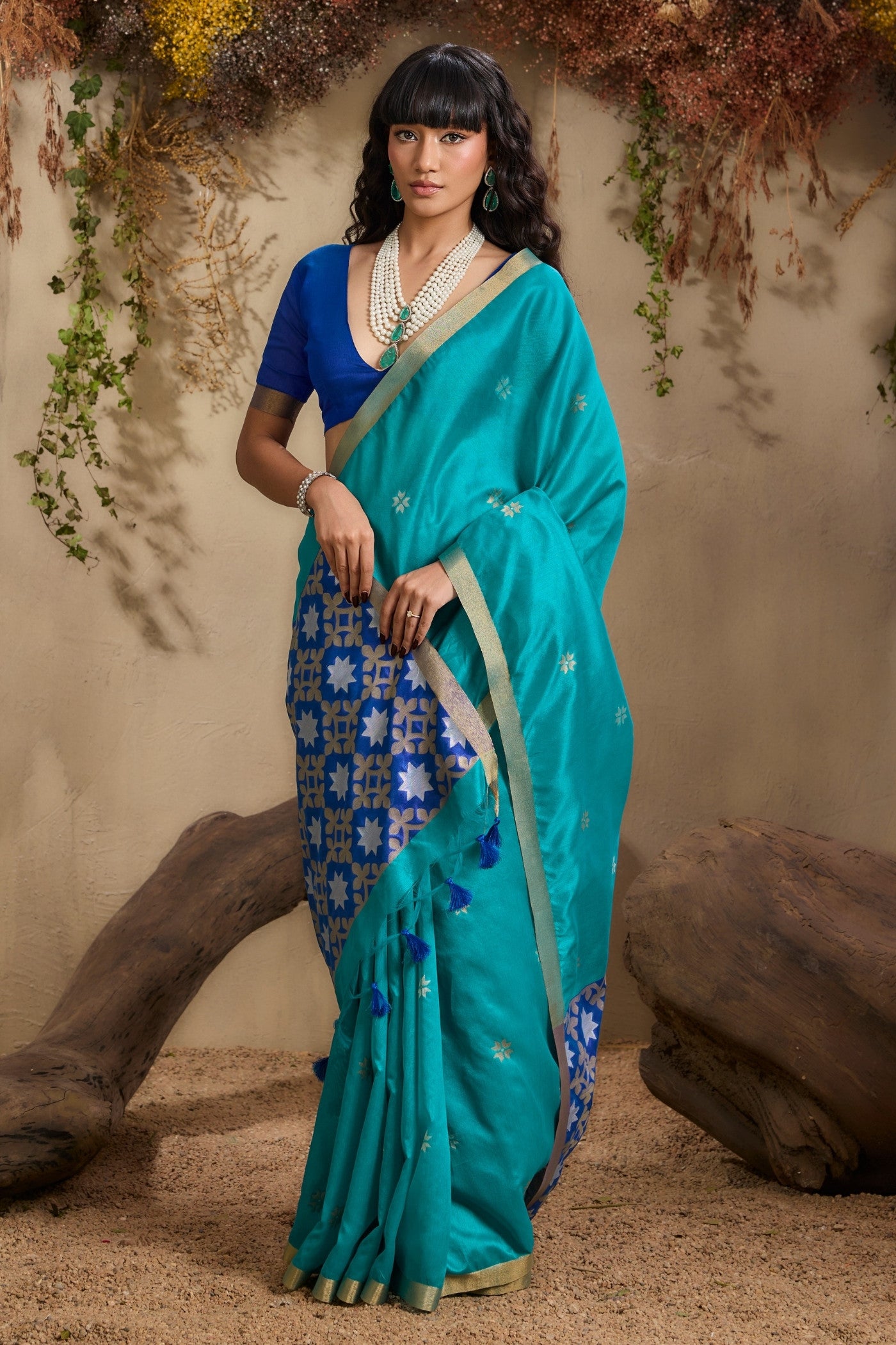 Buy MySilkLove Trypan Blue Tussar Handloom Silk Saree Online