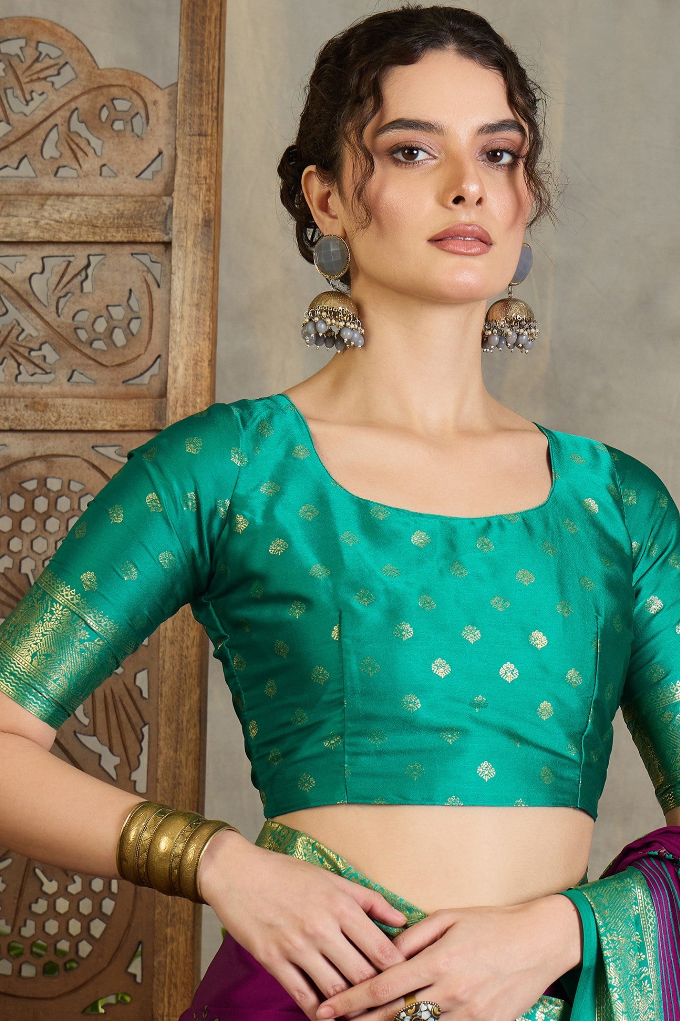 Buy MySilkLove Haze Purple and Green Printed Satin Crepe Silk Saree Online