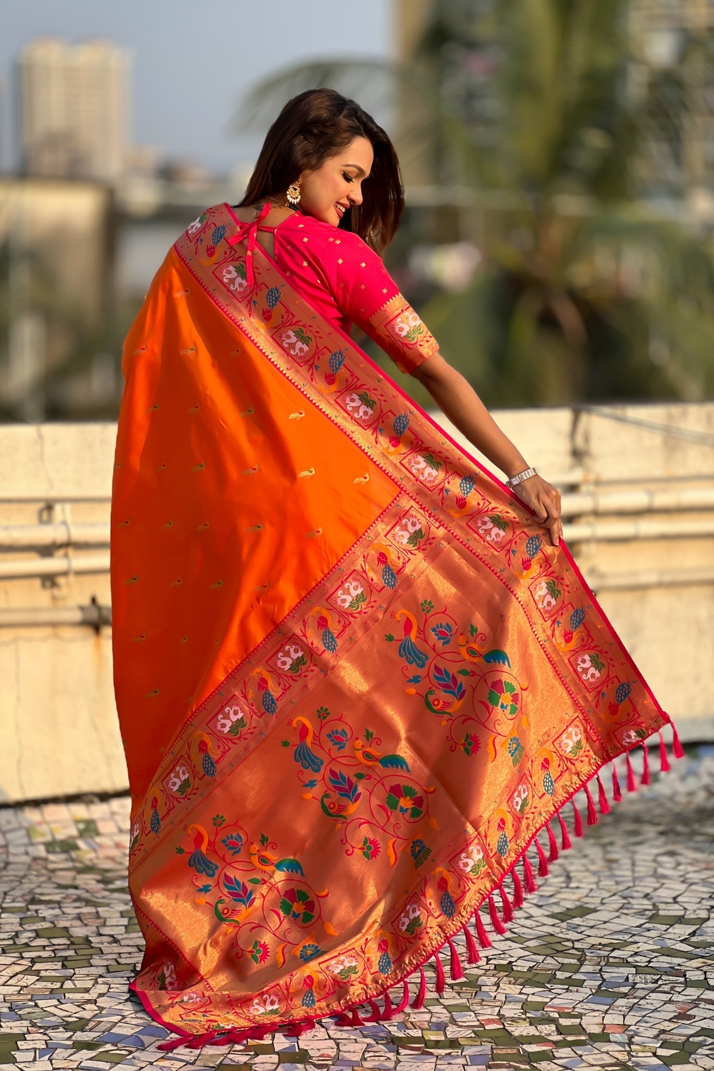 Buy MySilkLove Copper Orange Zari Woven Paithani Saree Online