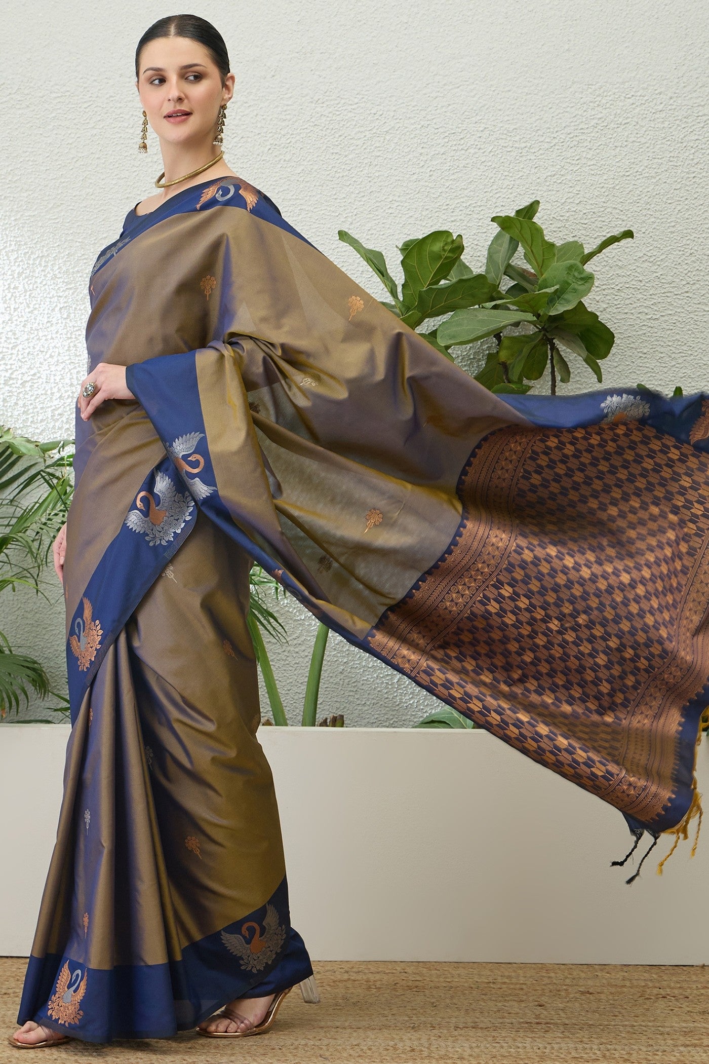 Buy MySilkLove French Grey Banarasi Handloom Soft Silk Saree Online