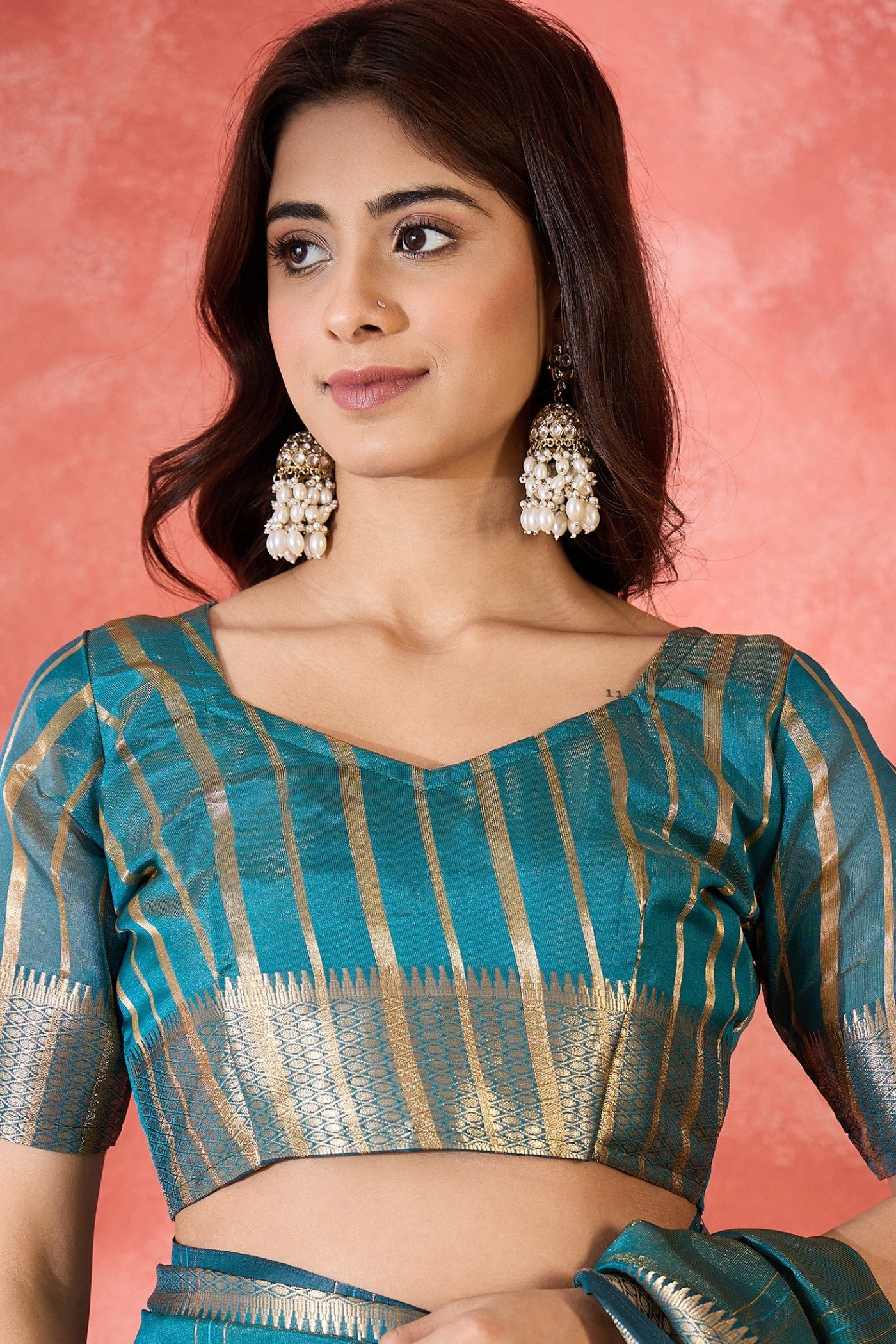 Buy MySilkLove Cyan Blue Woven Organza Saree Online