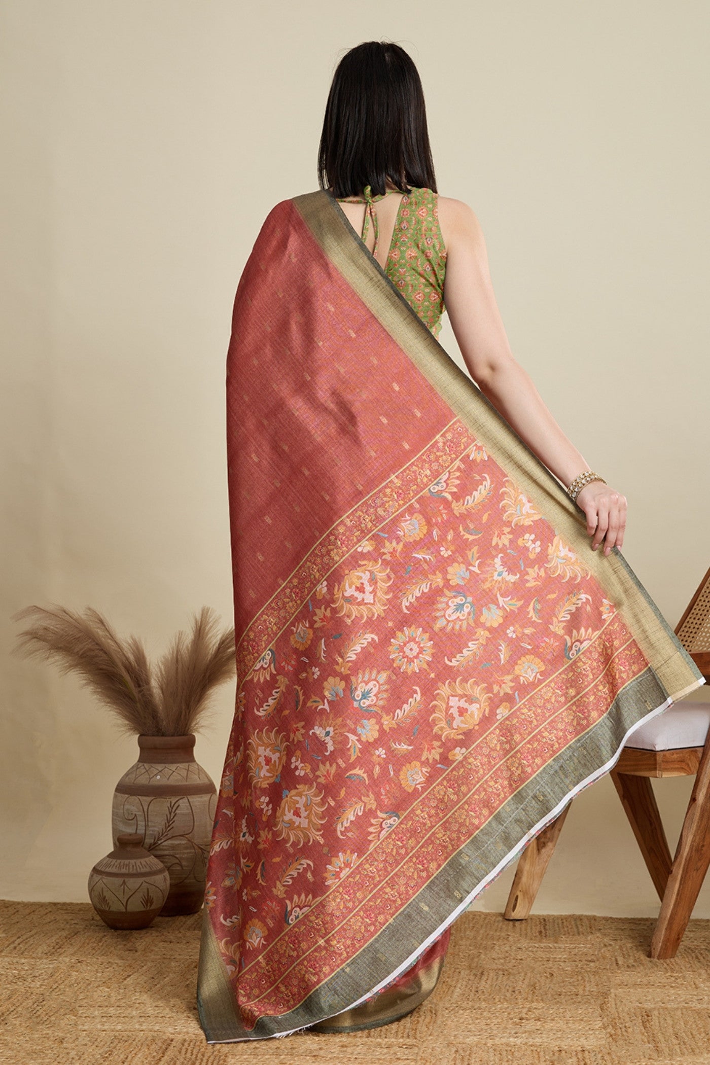 Buy MySilkLove Coral Peach Woven Cotton Saree Online
