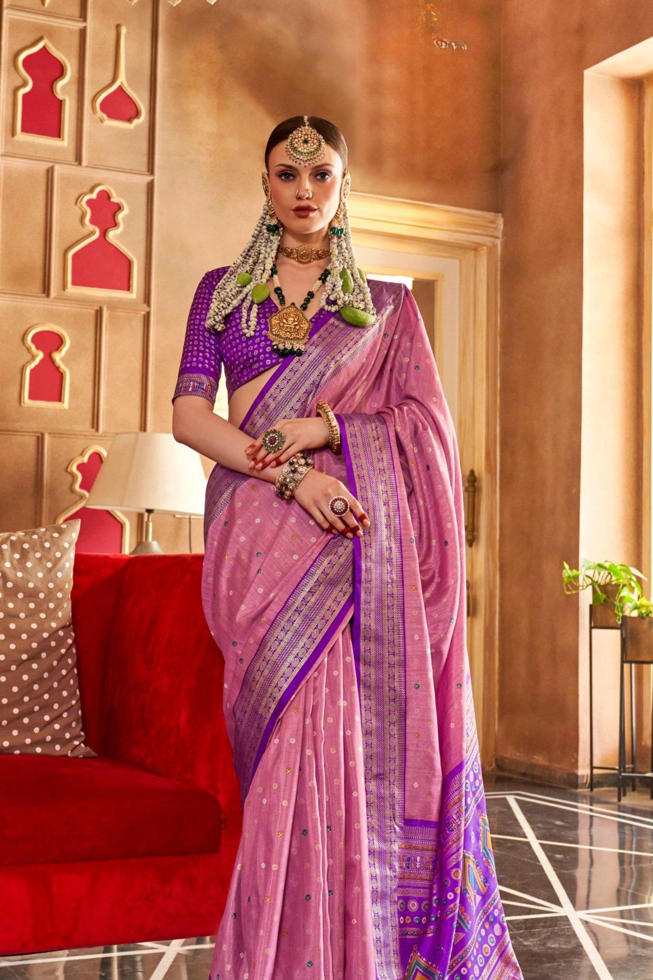 Buy MySilkLove Baby Pink Printed Patola Saree Online