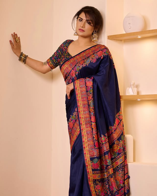 Buy MySilkLove Pearl Blue Printed Banarasi Saree Online