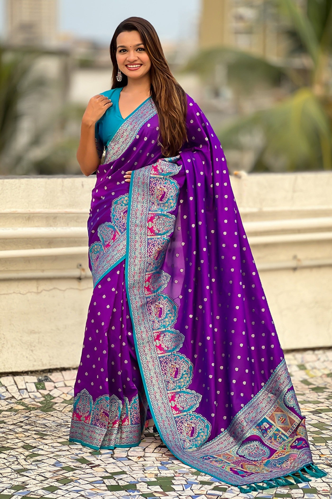 Buy MySilkLove Brinjal Purple Woven Banarasi Saree Online