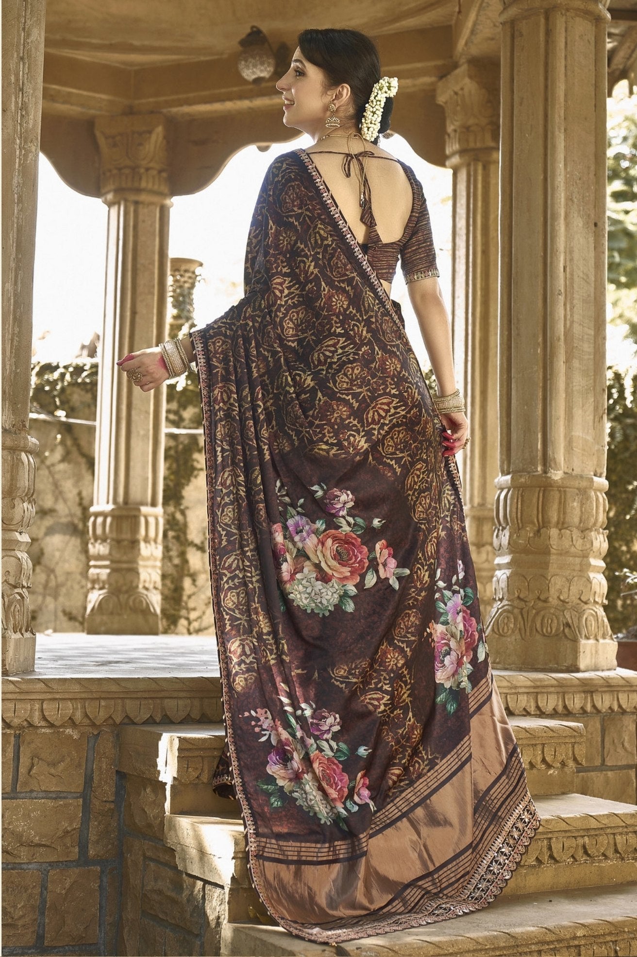 Buy MySilkLove Rock Brown Banarasi Designer Saree Online