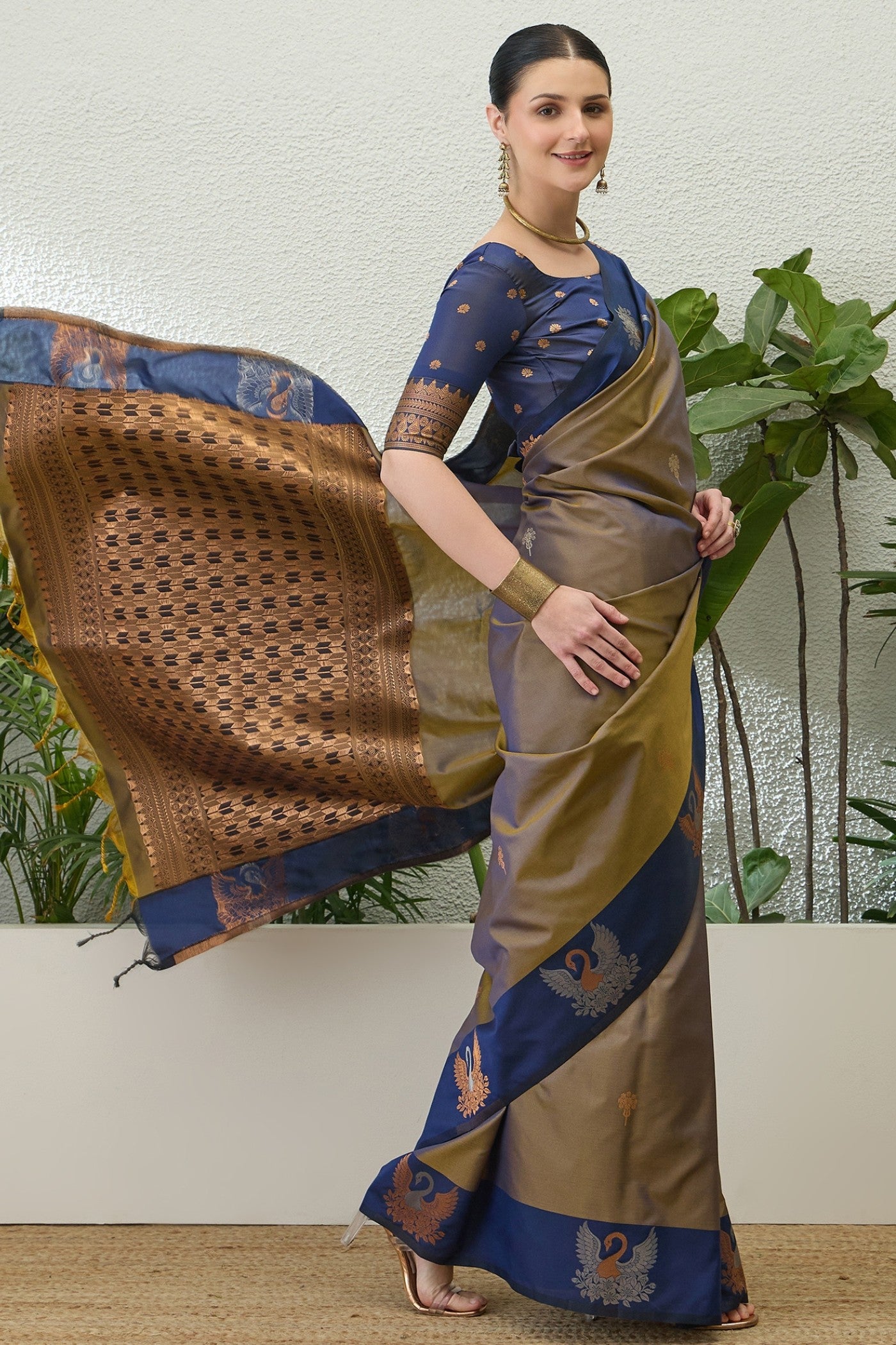 Buy MySilkLove French Grey Banarasi Handloom Soft Silk Saree Online