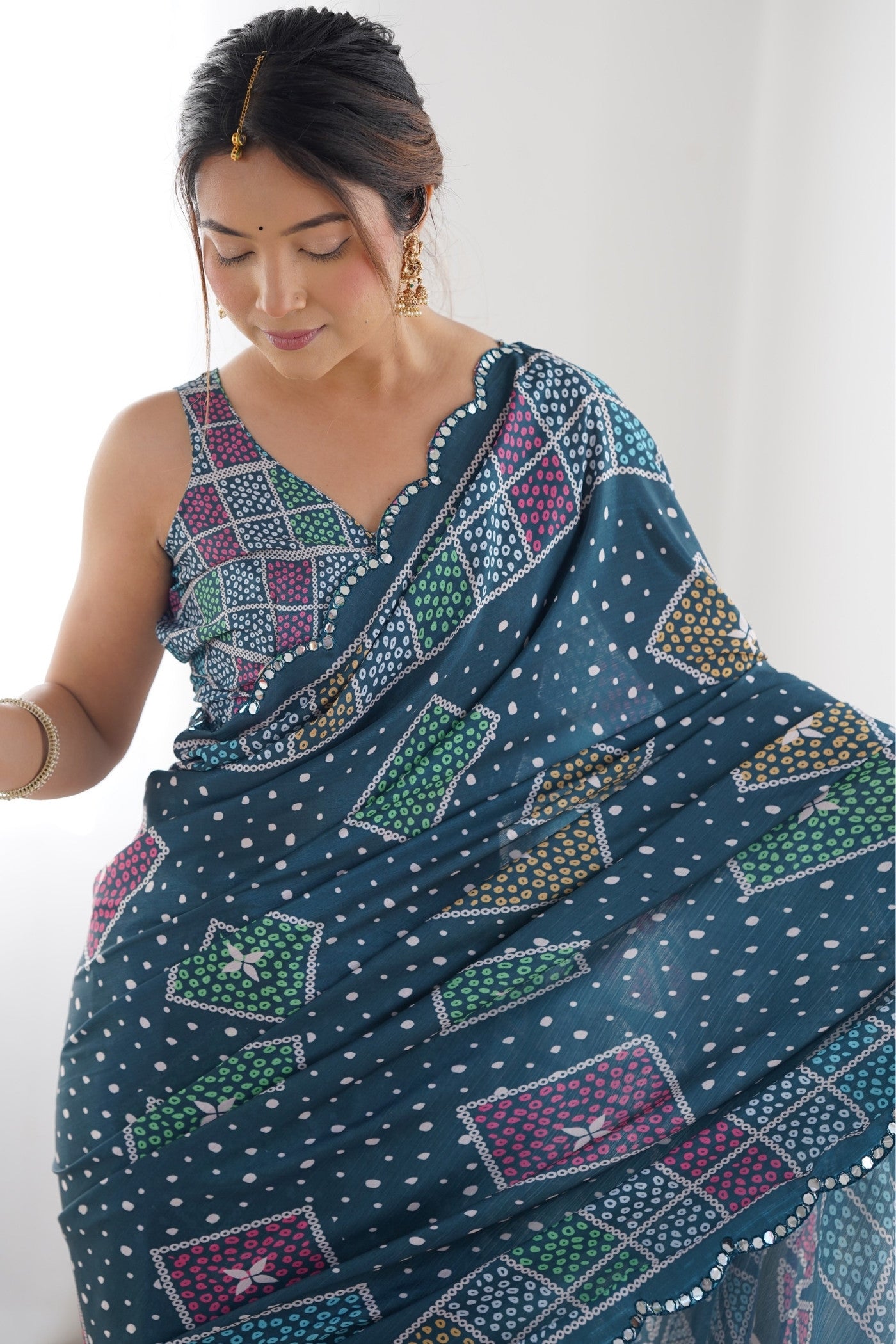 Buy MySilkLove Chambray Blue Digital Printed Chinon Saree Online