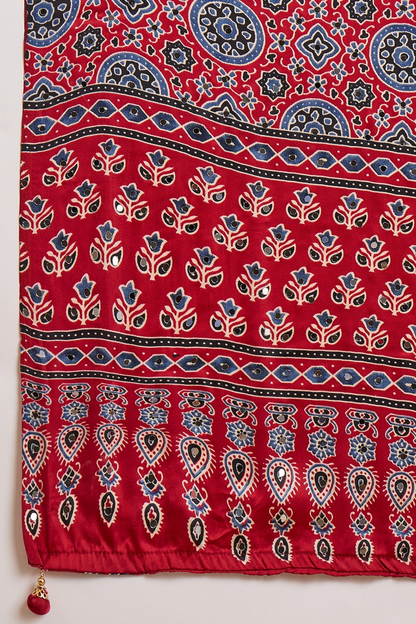 Buy MySilkLove Rosewood Red Modal Ajrakh Satin Printed Silk Saree Online