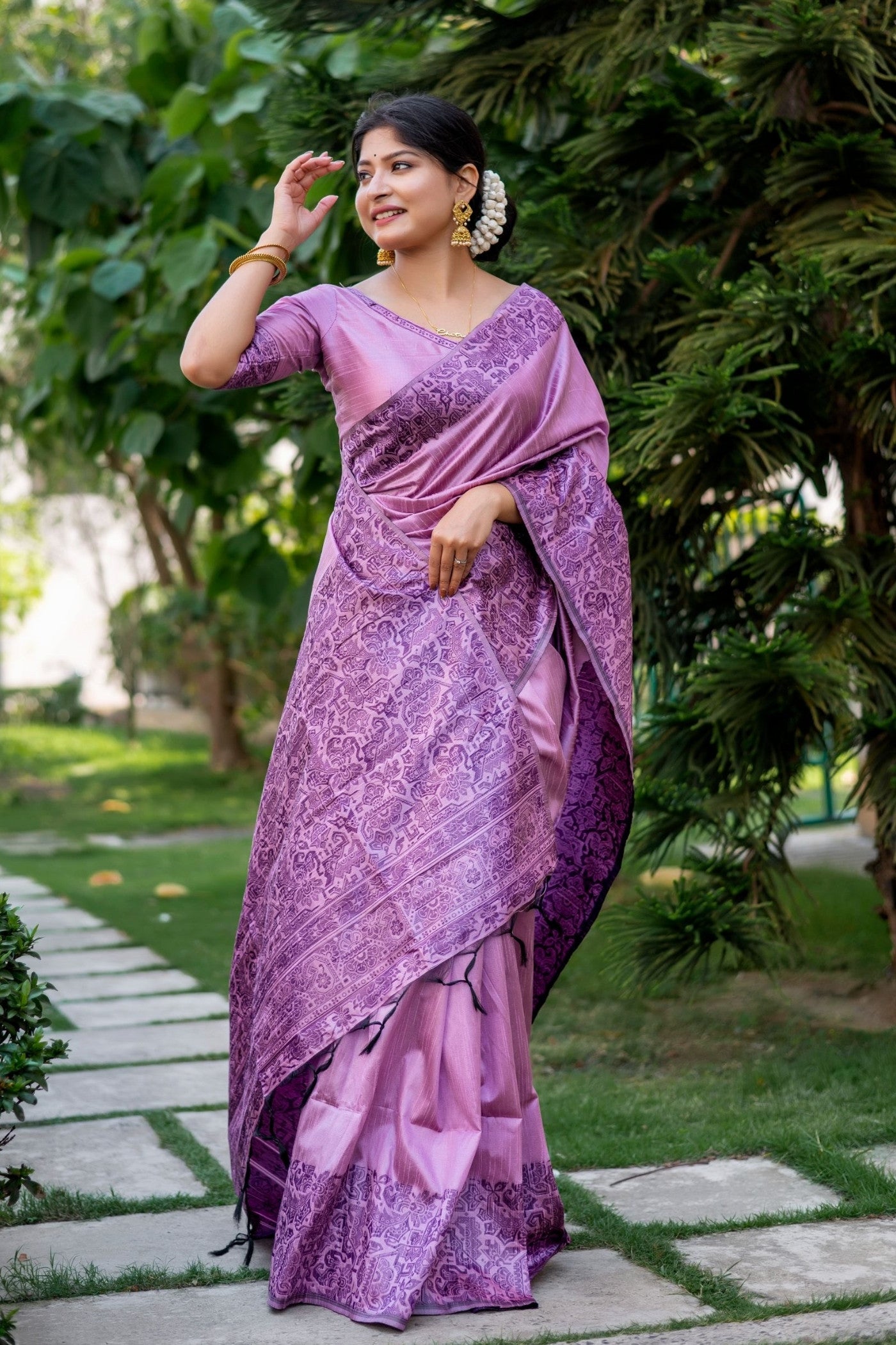 Buy MySilkLove Thistle Purple Banarasi Handloom Raw Silk Saree Online