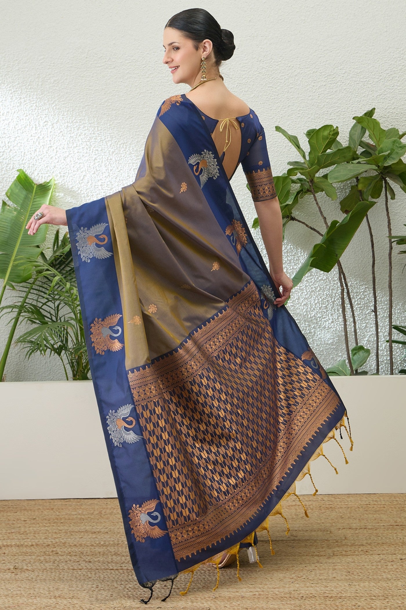Buy MySilkLove French Grey Banarasi Handloom Soft Silk Saree Online