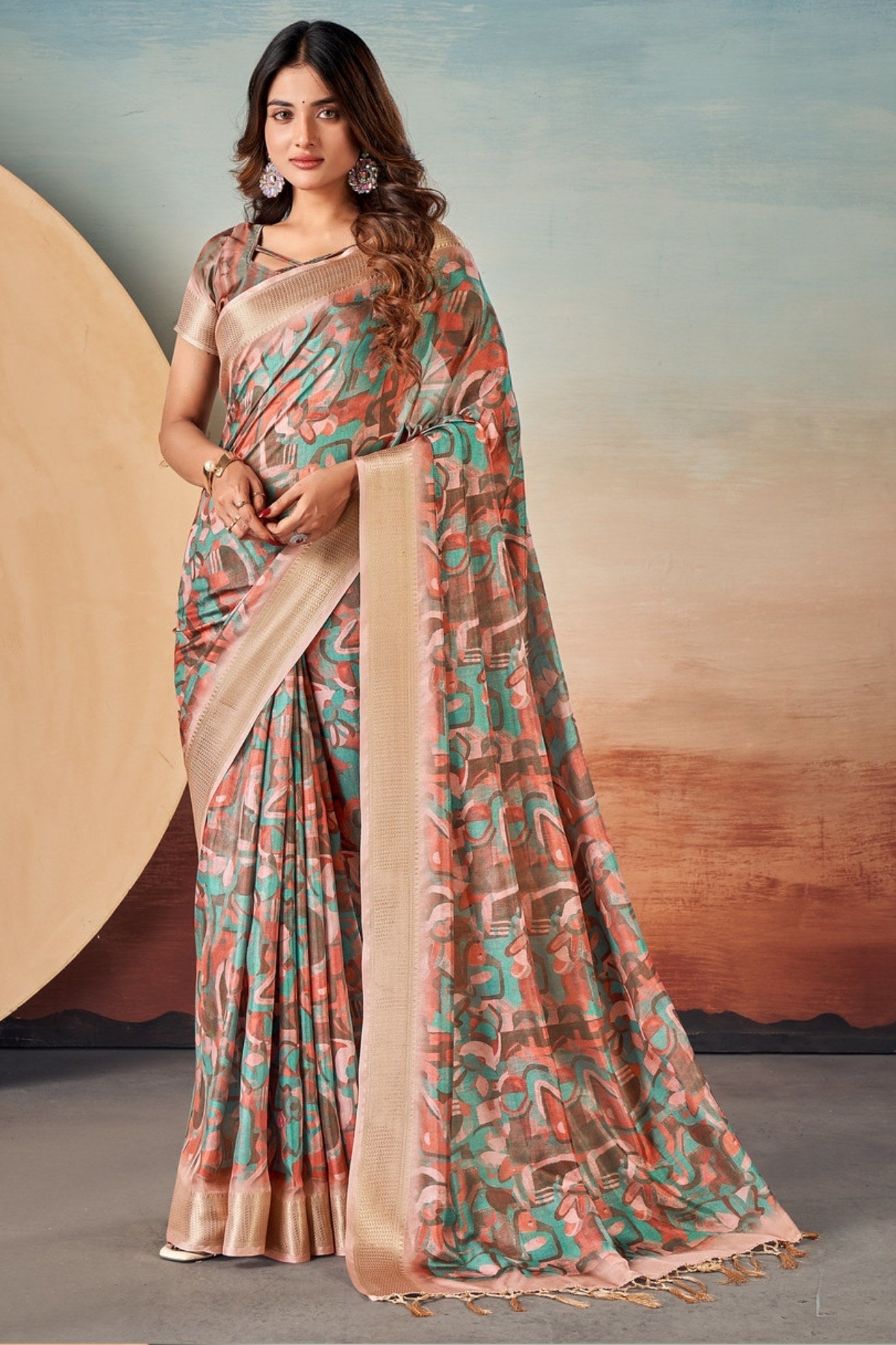 Buy MySilkLove Cupid Brown Banarasi Digital Printed Saree Online