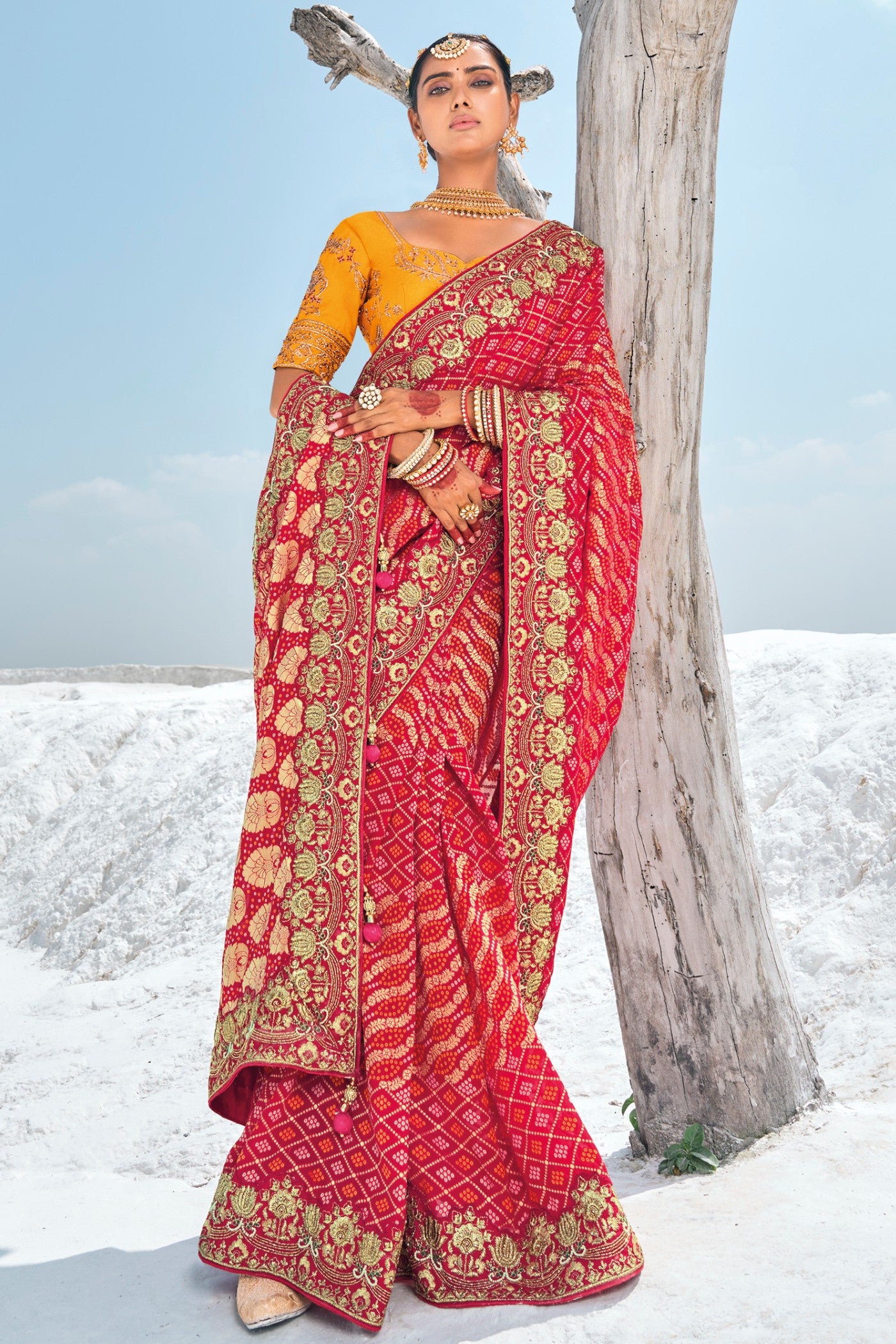 Buy MySilkLove Anthuriums Red Georgette Patola Saree Online