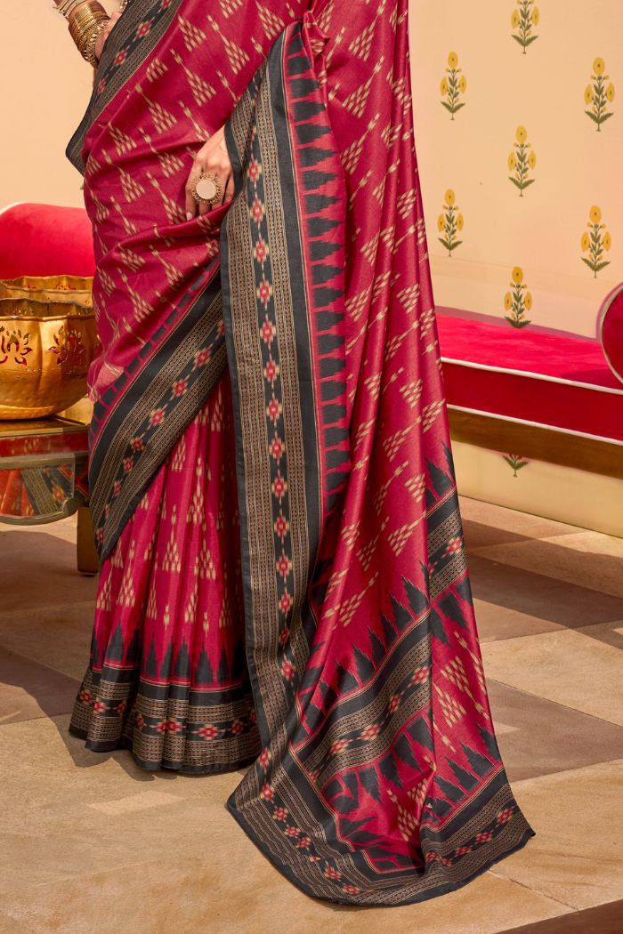 Buy MySilkLove French Maroon Printed Banarasi Soft Silk Saree Online