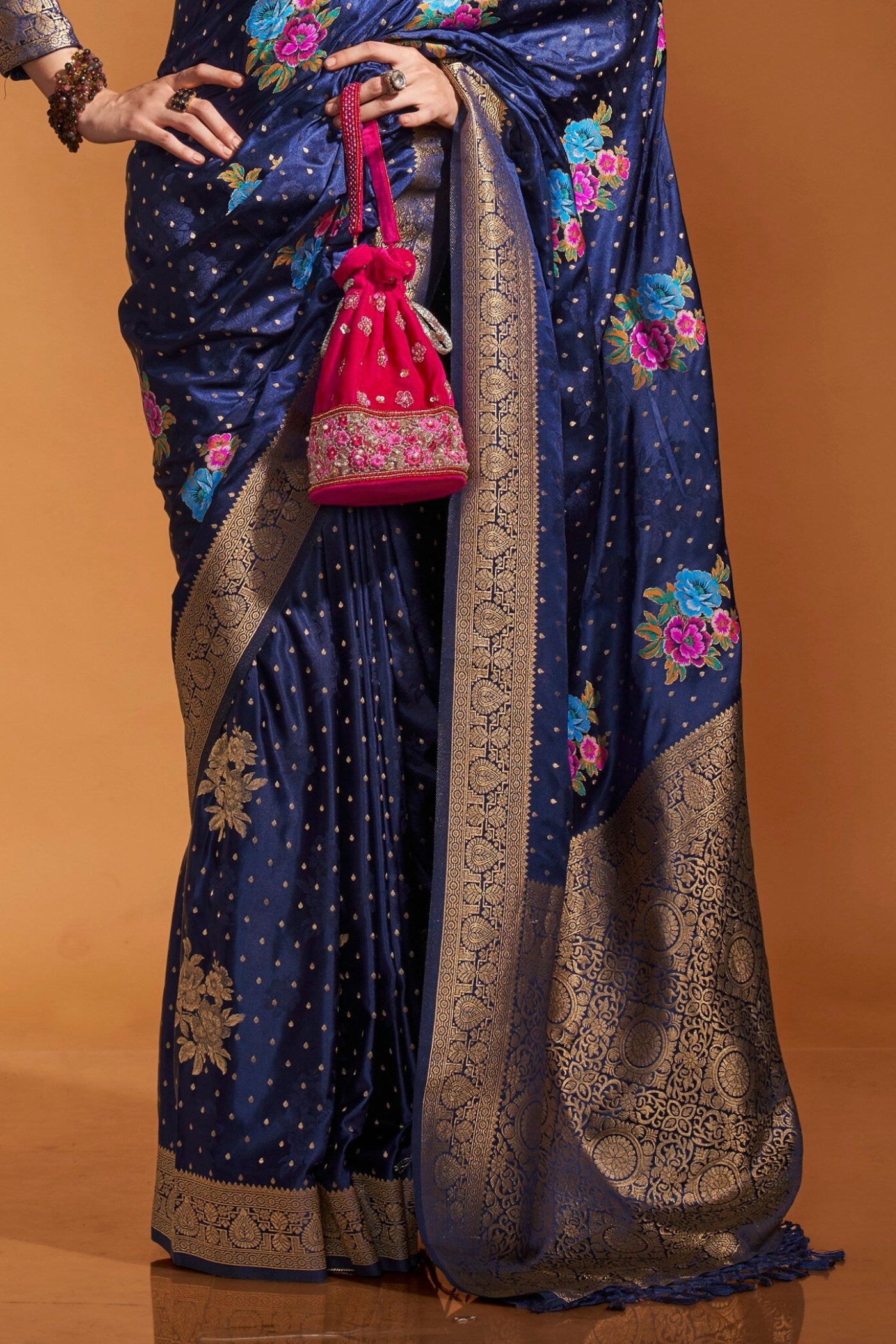 Buy MySilkLove East Bay Blue Handloom Satin Silk Saree Online