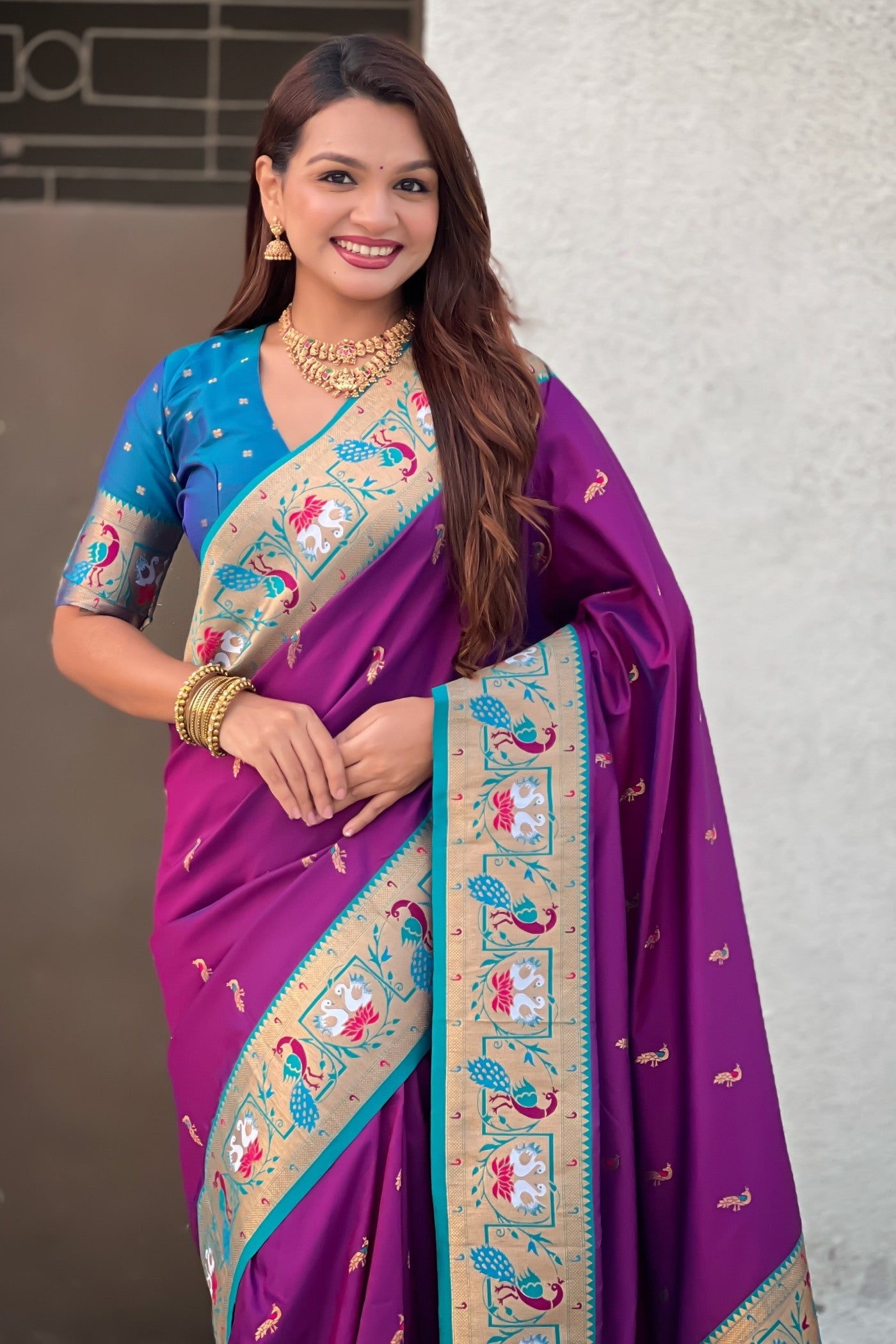 Buy MySilkLove Eggplant Purple Zari Woven Paithani Saree Online