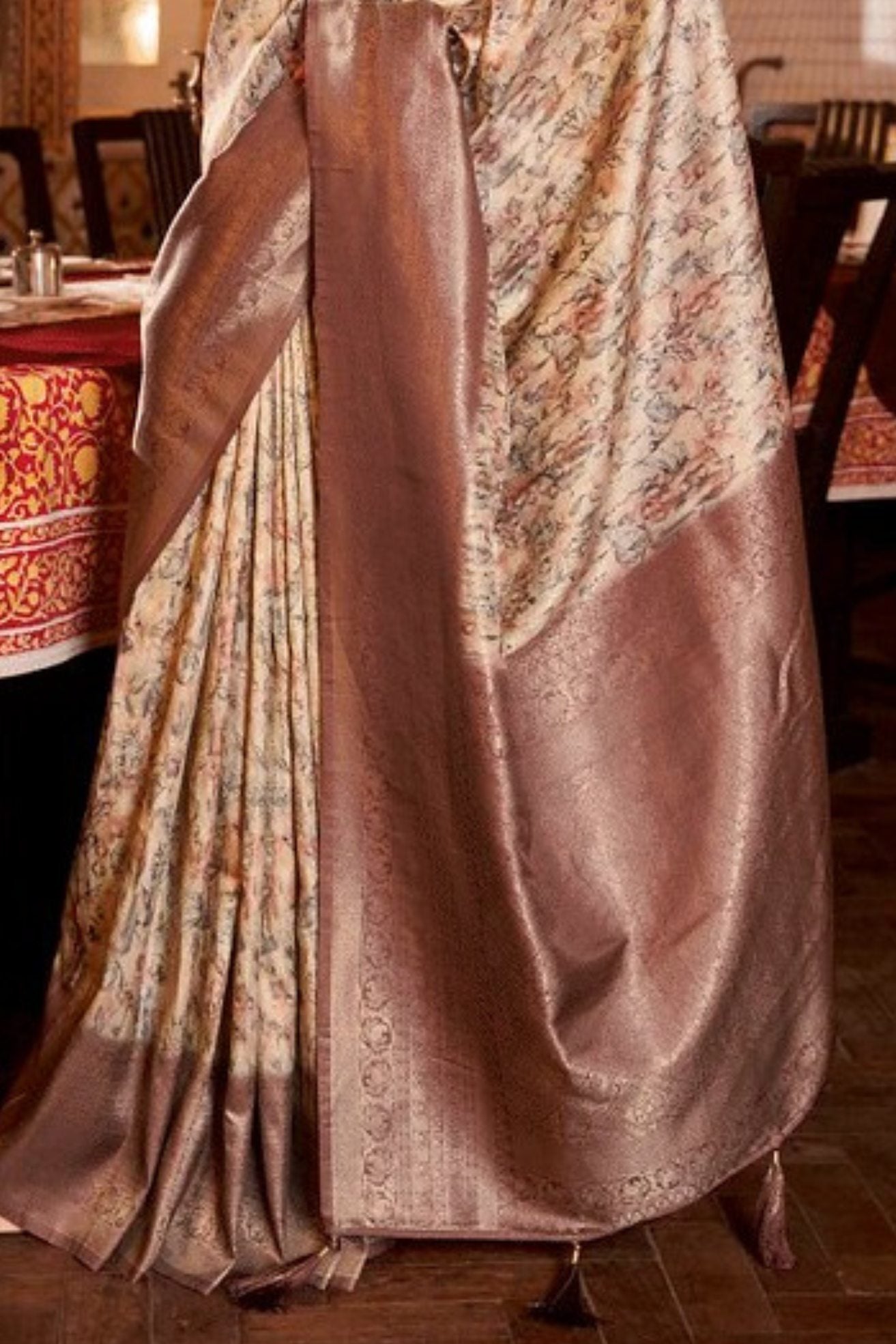 Buy MySilkLove Cape Palliser Brown Banarasi Digital Printed Saree Online