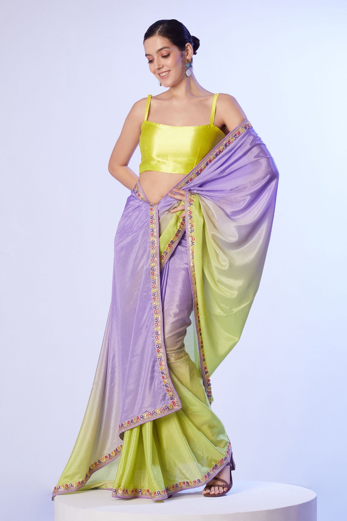 Buy MySilkLove Neon Yellow and Purple Designer Partywear Saree Online