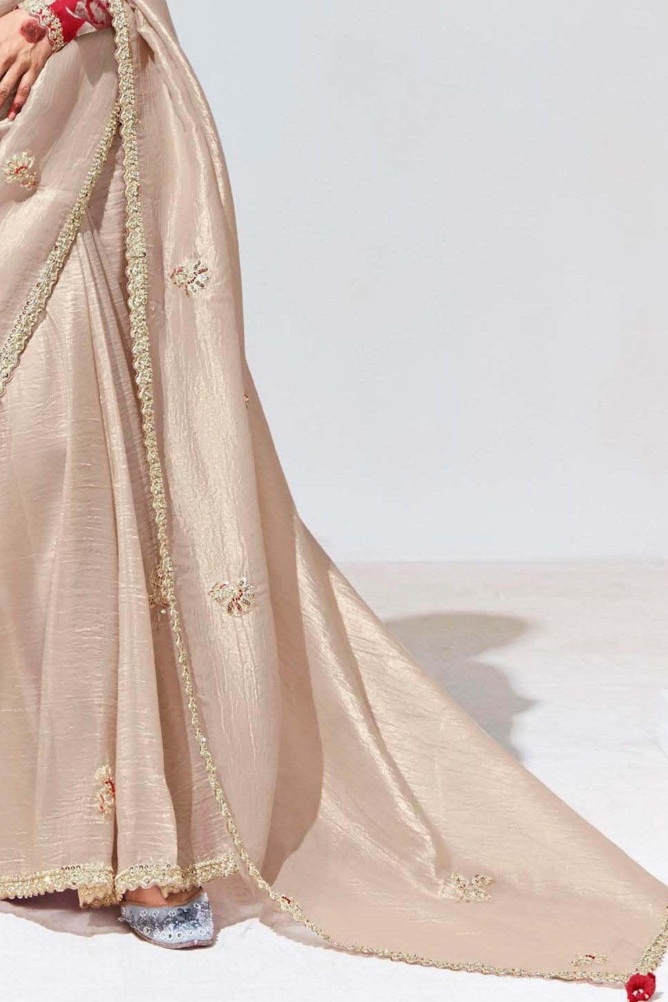 Buy MySilkLove Vanila Cream Tissue Organza Designer Partywear Saree Online