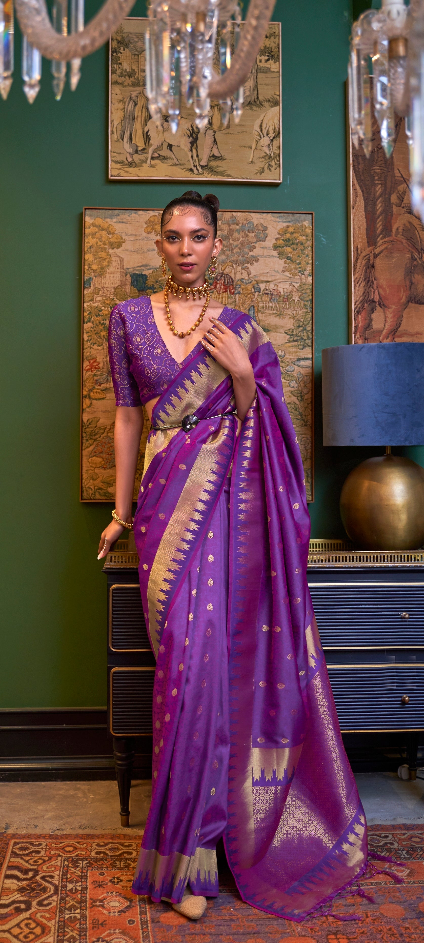 MySilkLove Scarlet Gum Purple Banarasi Handloom Woven Silk Saree