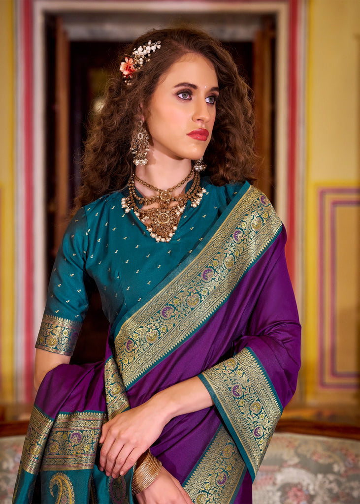 MySilkLove True Purple Woven Banarasi Soft Silk Saree