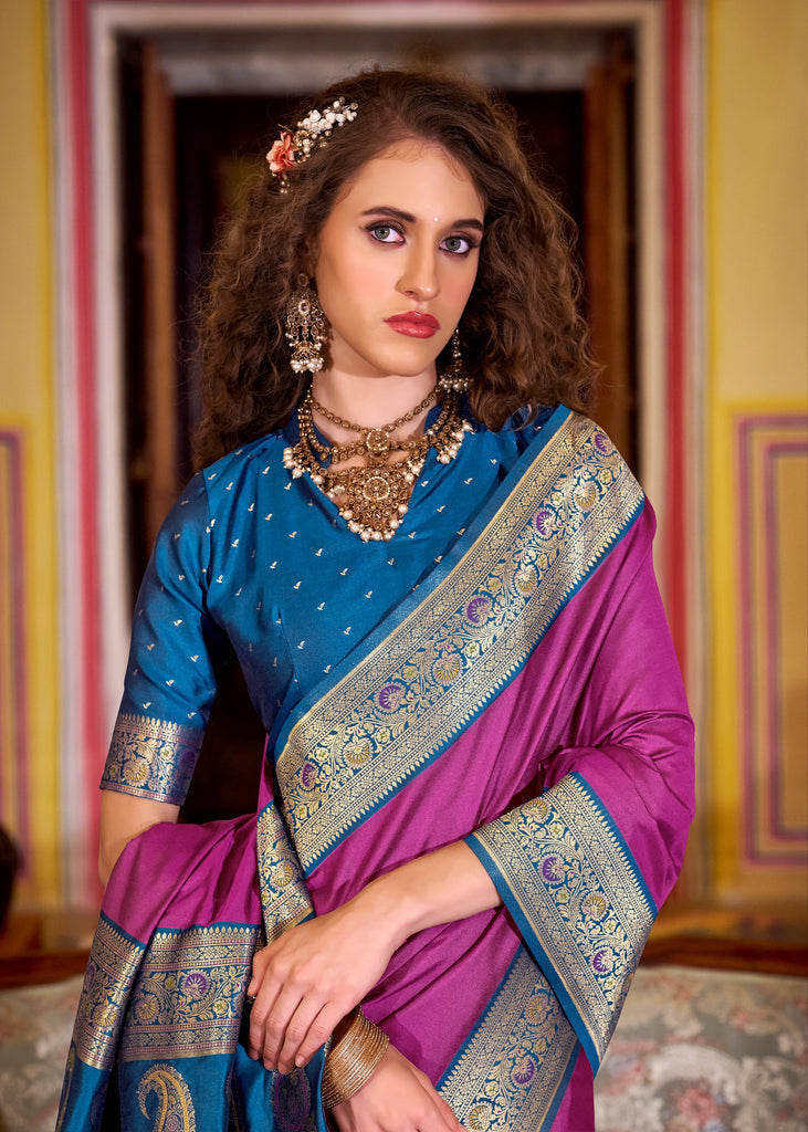 MySilkLove Ultra Purple Woven Banarasi Soft Silk Saree