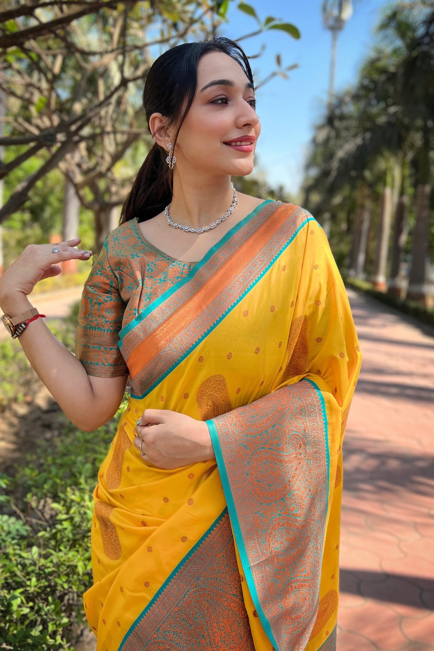 MySilkLove Fuel Yellow Zari Woven Banarasi Saree