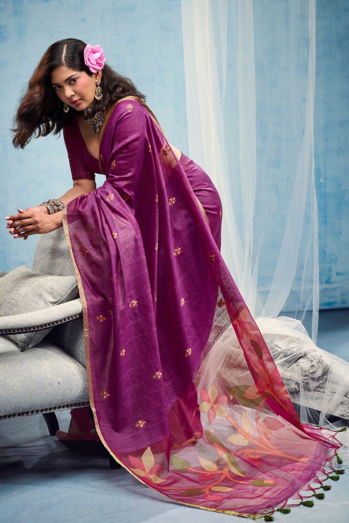 Buy MySilkLove Vermilion Purple Munga Handloom Silk Cotton Saree Online