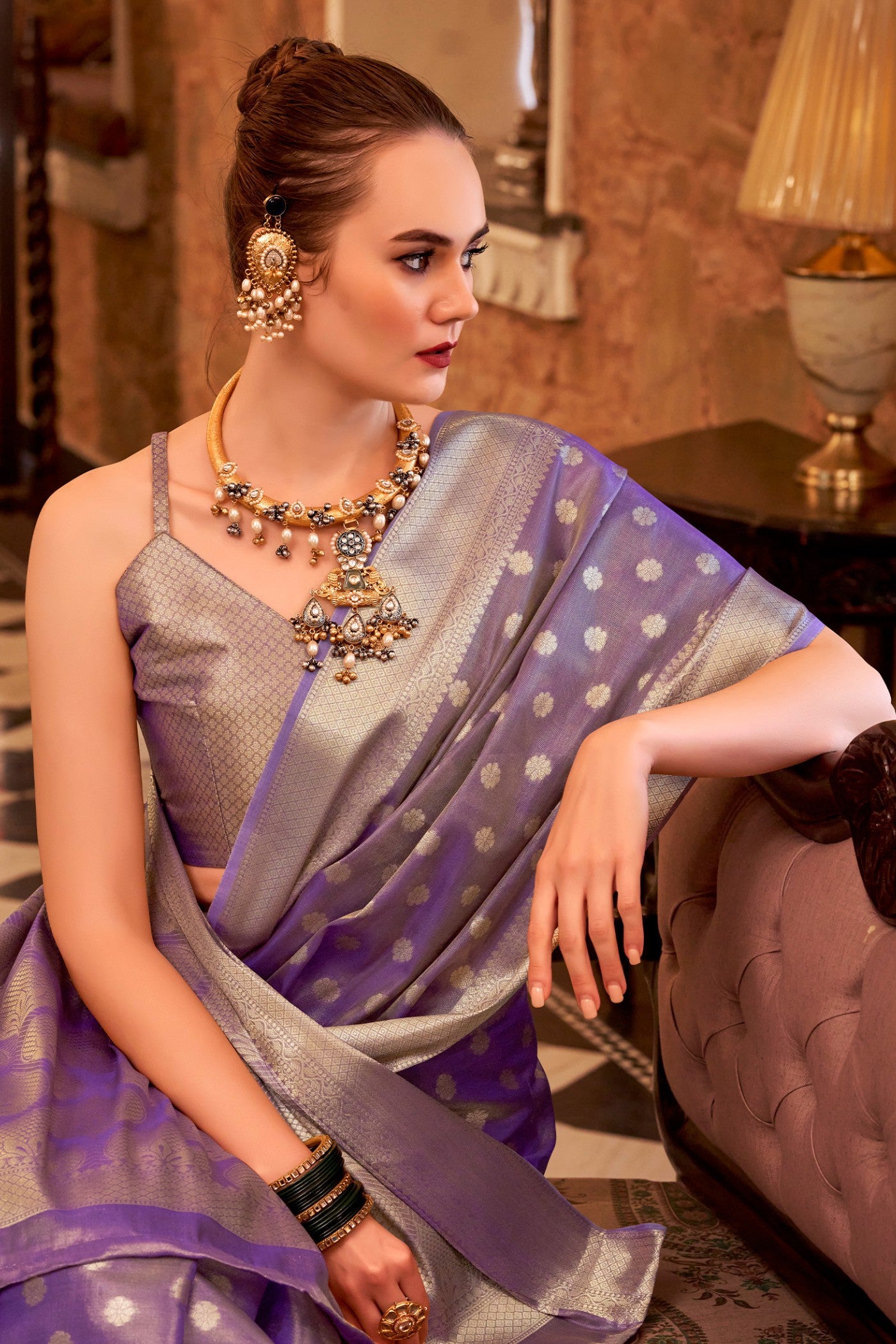 Buy MySilkLove Thistle Purple Woven Tissue Silk Saree Online