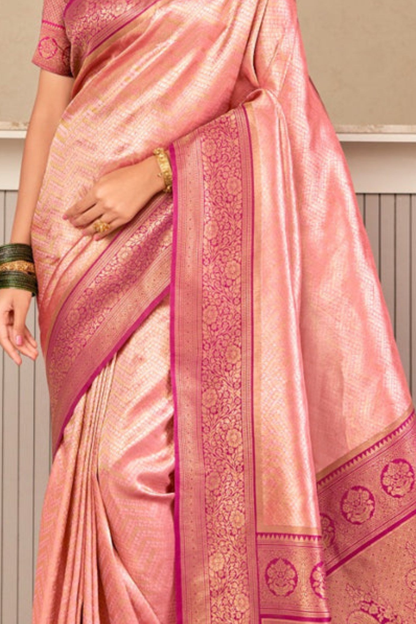 Buy MySilkLove Blush Pink Zari Woven Kanjivaram Saree Online