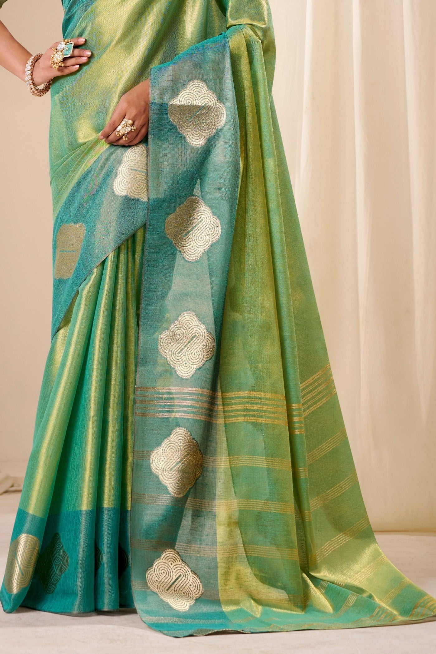 Buy MySilkLove Parakeet Green Handloom Tissue Saree Online