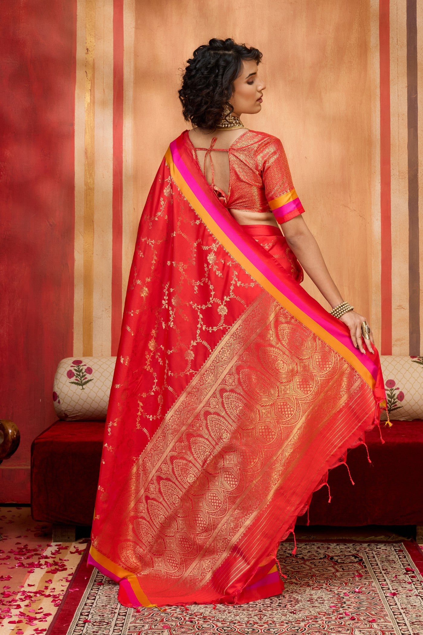 Buy MySilkLove Garnet Red Handloom Satin Soft Silk Saree Online