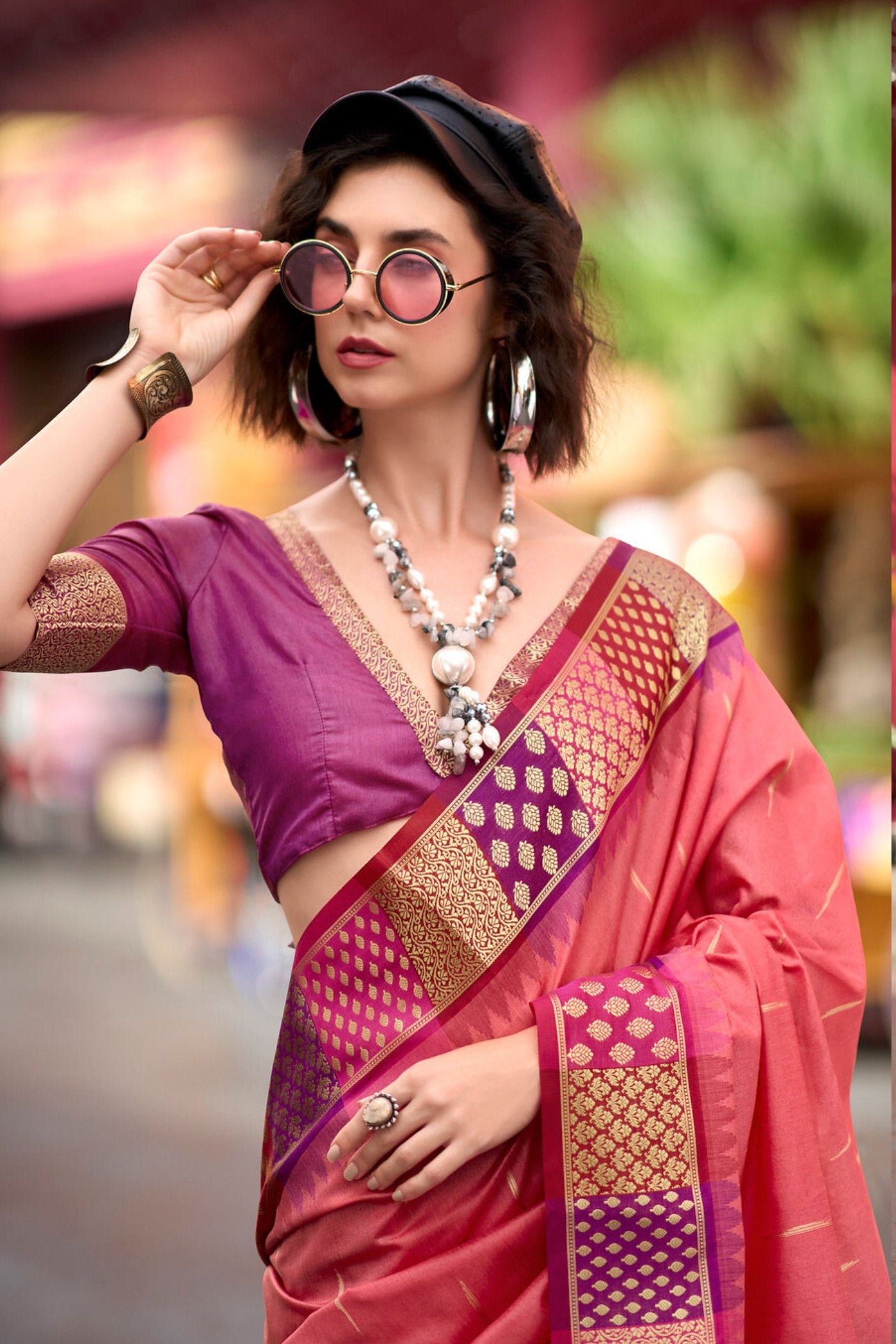 Buy MySilkLove Rose Pearl Peach Woven Banarasi Saree Online